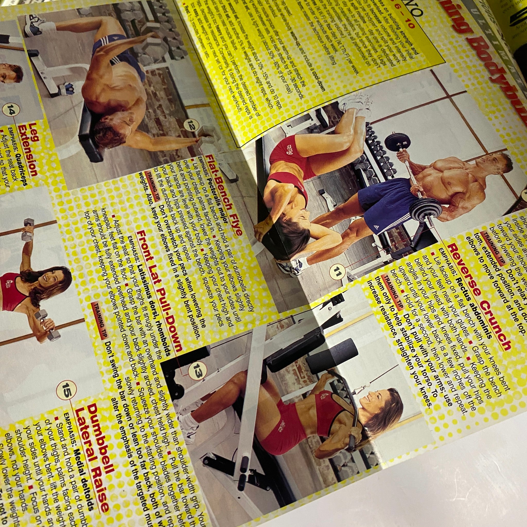 Muscle & Fitness Magazine January 2000 poster pullout showcasing exercises for beginners, illustrating the M&F Ultimate 10-Week Bodybuilding Workout.