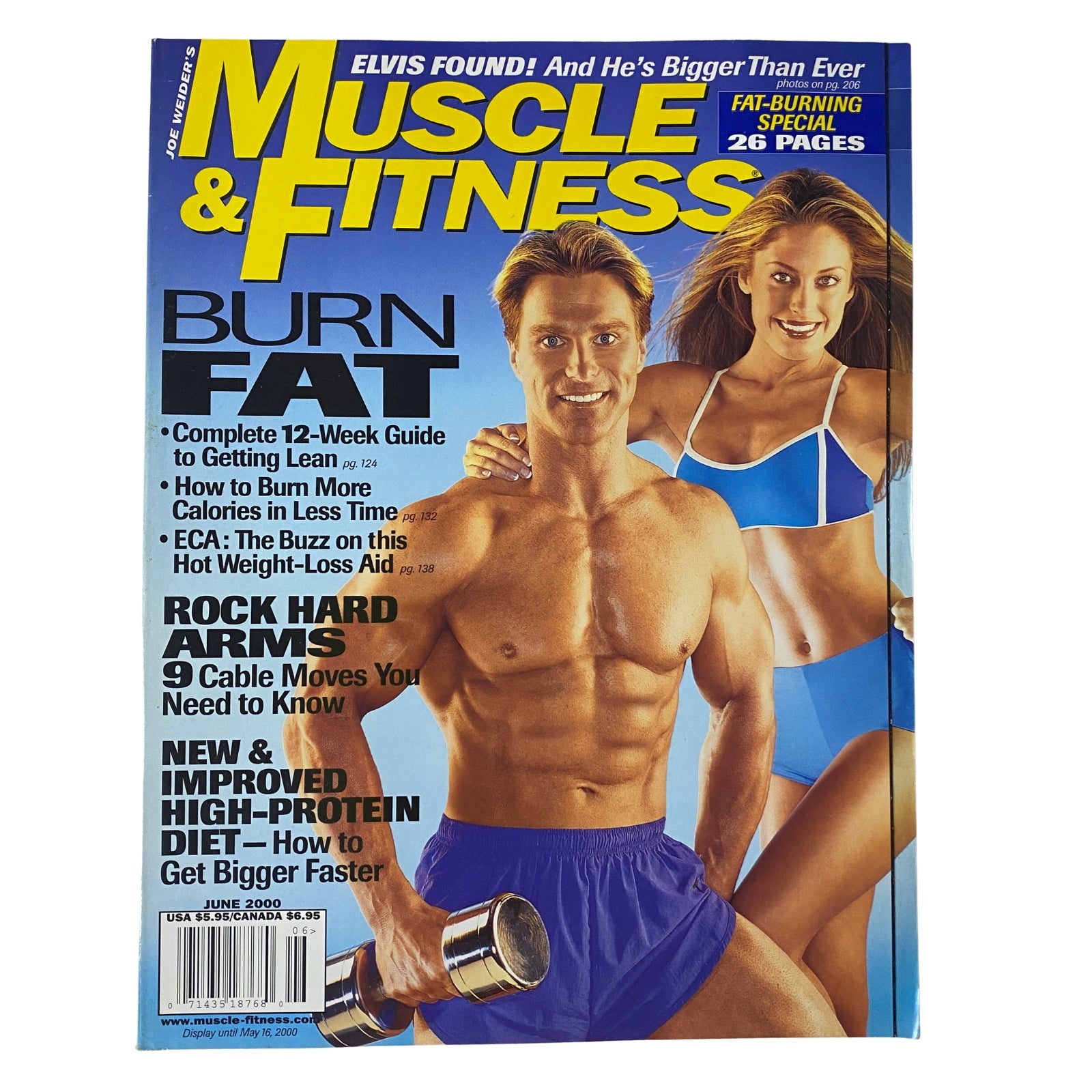 Muscle & Fitness Magazine June 2000 featuring Angie Chittenden and Clark Bartram on the cover, highlighting fat-loss strategies and workout tips.