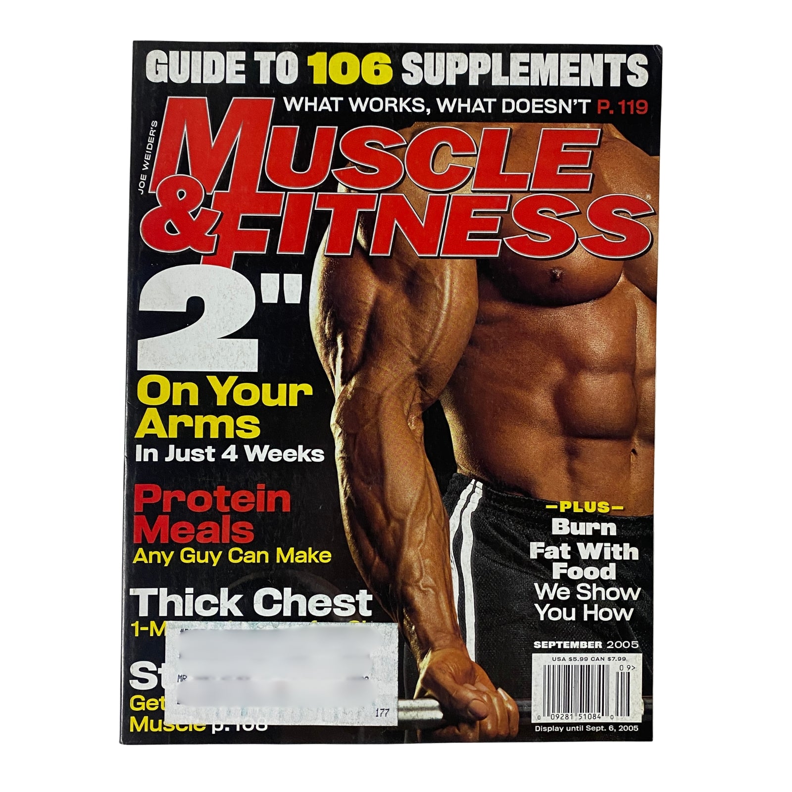 Cover of Muscle & Fitness Magazine September 2005 featuring Alexander Fedorov, promoting fitness supplements and workout tips.