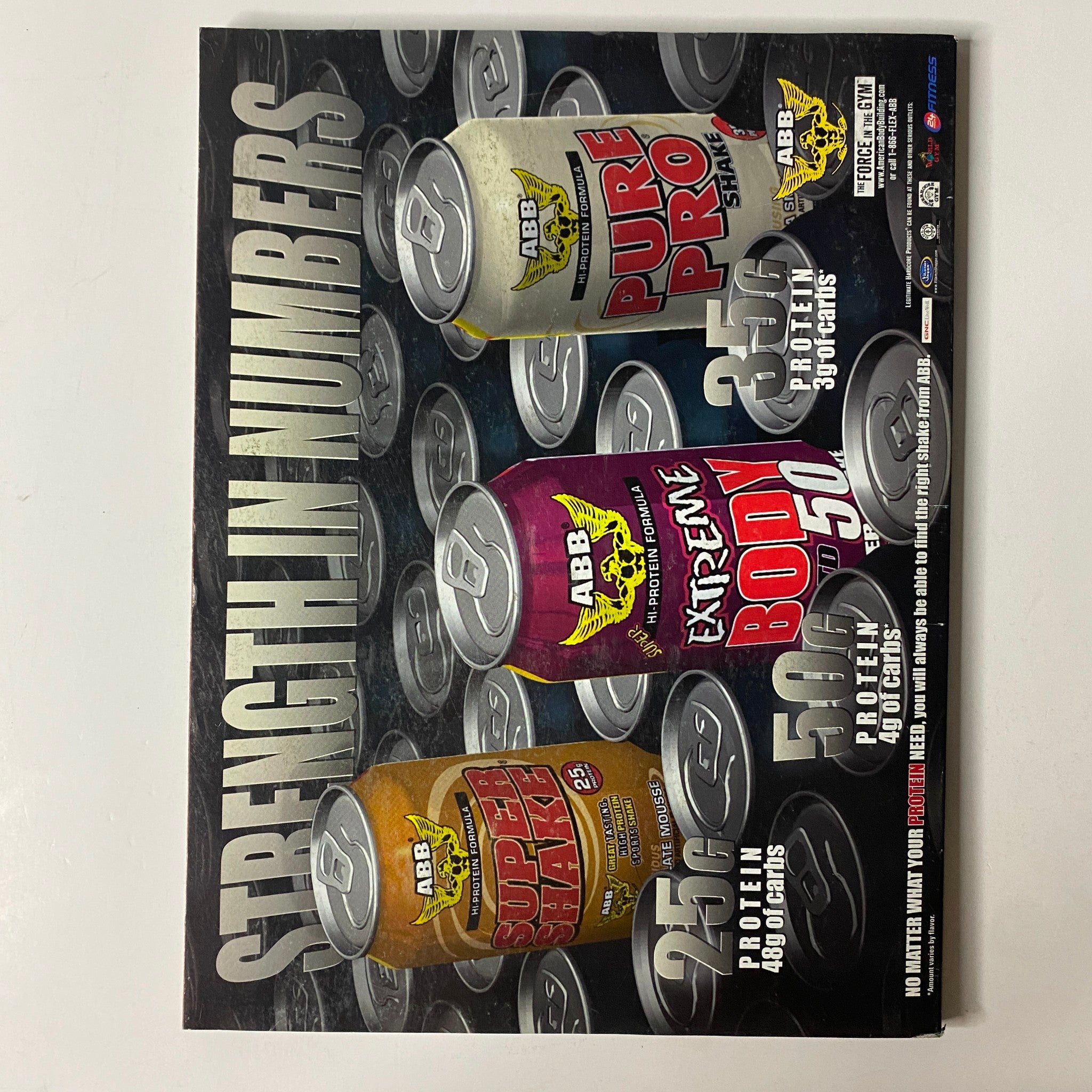 Advertisement for protein supplements from ABBA featured in Muscle & Fitness Magazine September 2005, emphasizing fitness and nutrition.