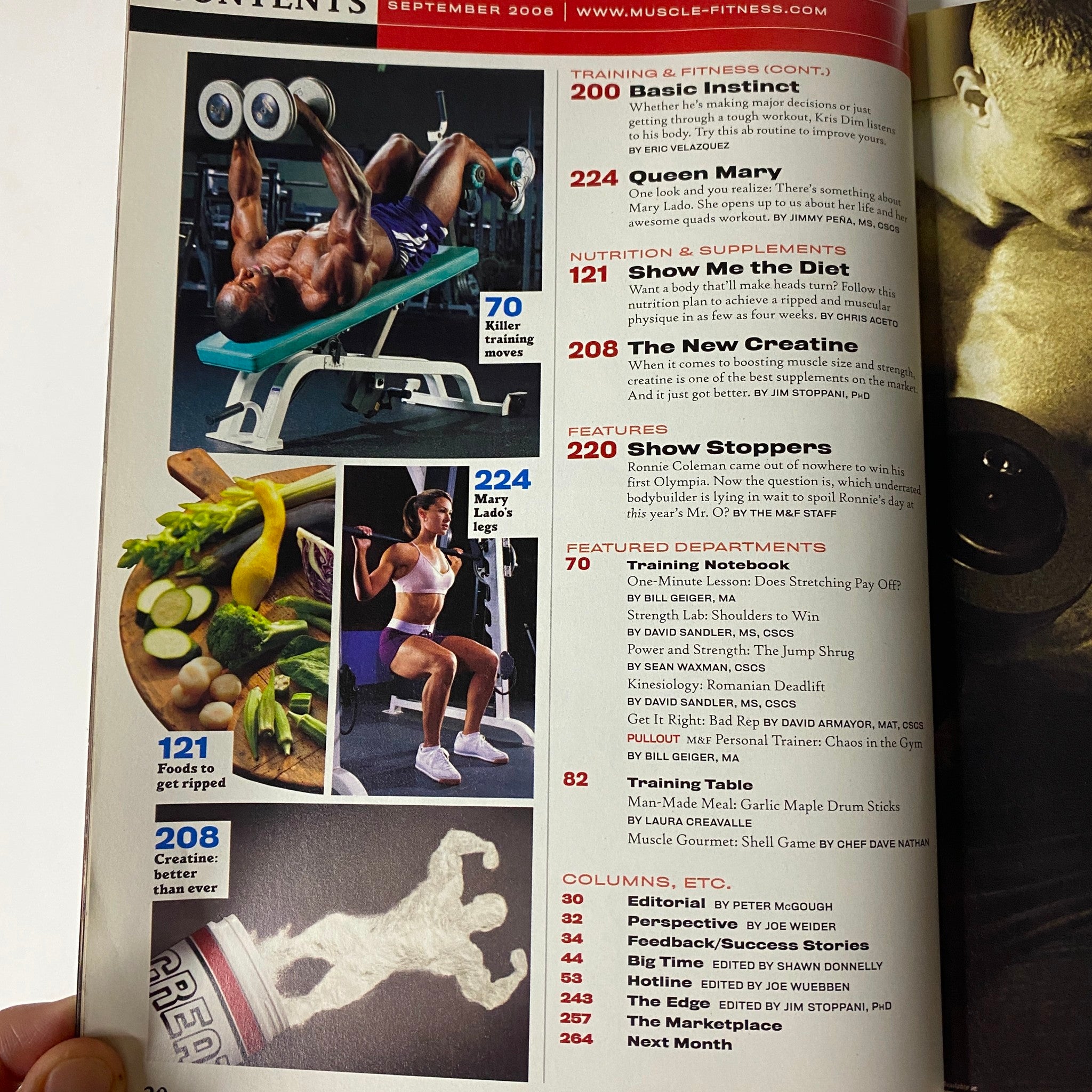 Muscle & Fitness Magazine September 2006 featuring a weightlifter performing an exercise on a bench, highlighting the importance of training for muscle definition and fitness.