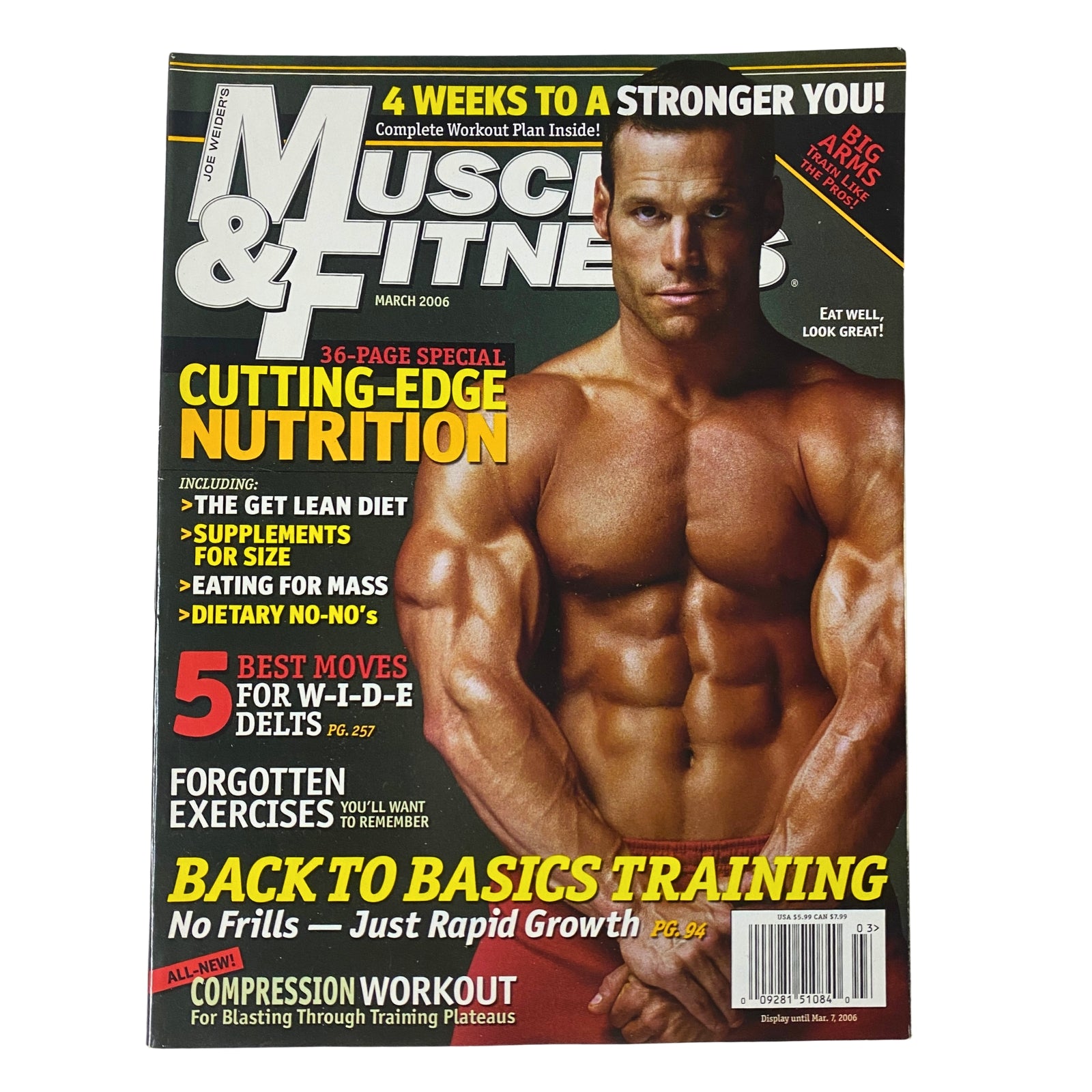 Muscle & Fitness Magazine March 2006 Vol 67 No. 3 featuring James Romagna on the cover, showcasing a muscular physique and emphasizing nutrition tips for mass gain.