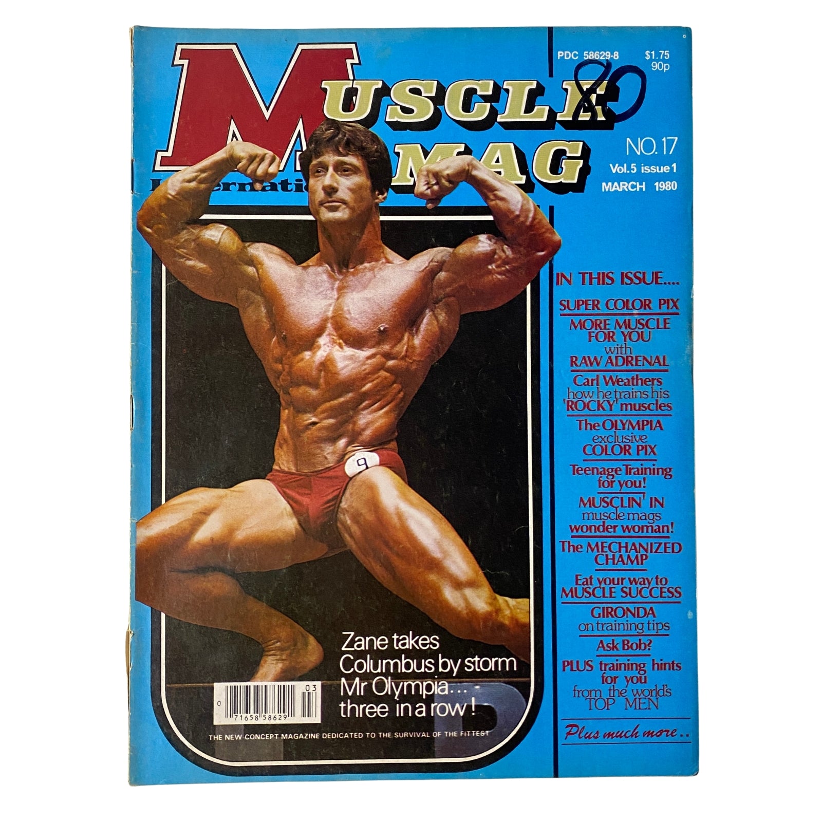 Cover of MuscleMag International Magazine March 1980 featuring Frank Zane, showcasing bodybuilding excellence and highlighting Zane's achievements in the sport.