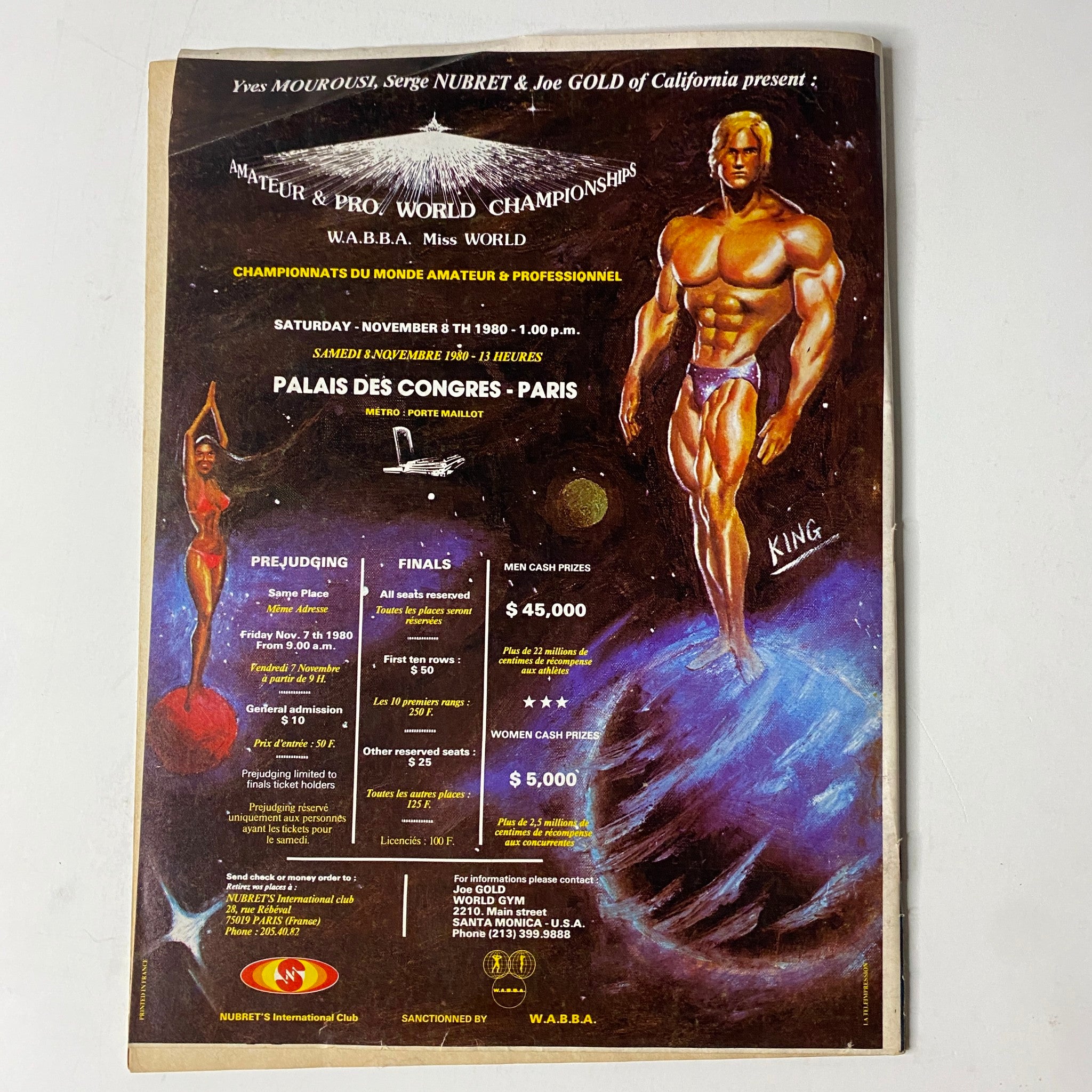 Advertisement page from MuscleMag International Magazine July 1980 promoting the WABBA Miss World Championships, featuring details about the event and its prize money.