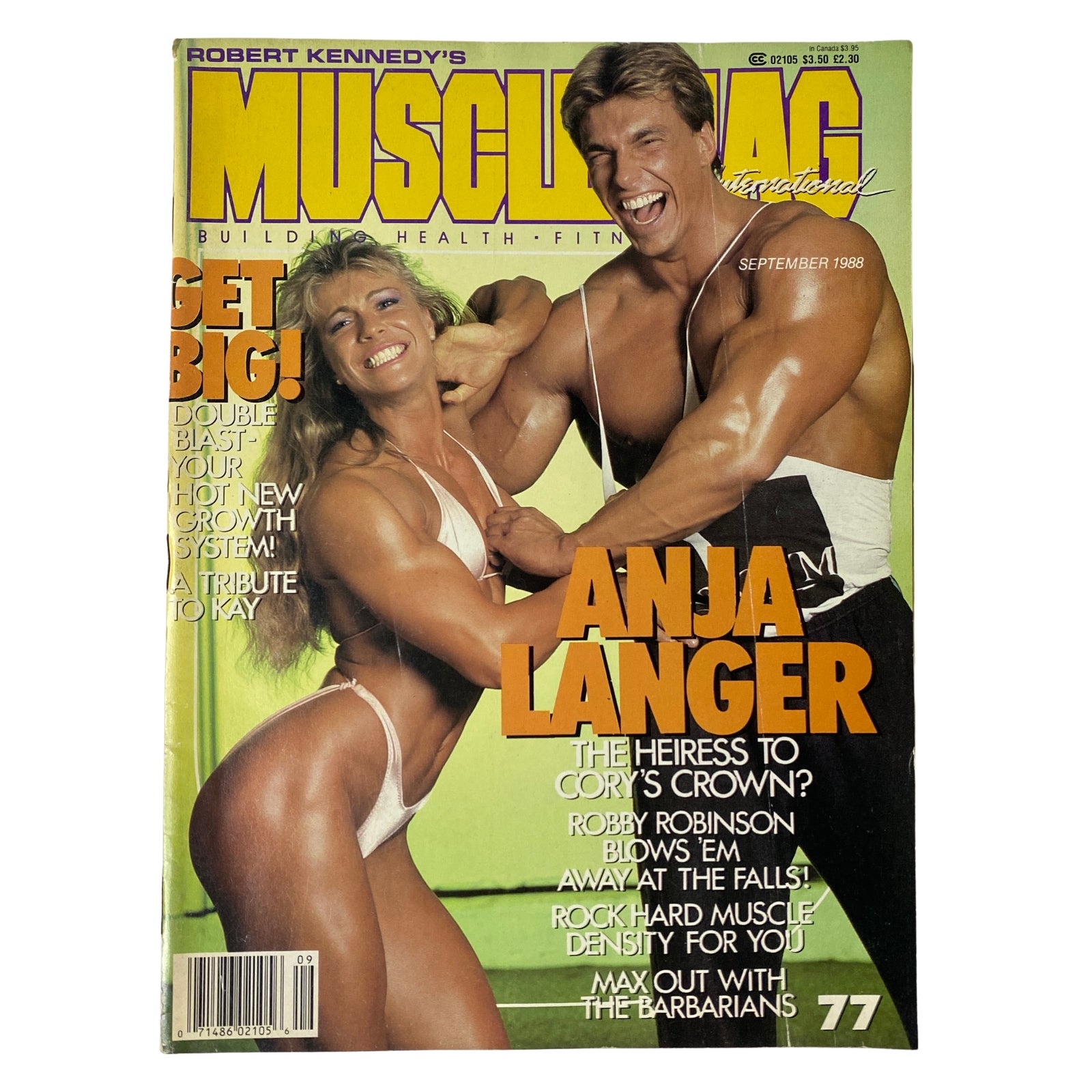 Cover of MuscleMag International Magazine September 1988 No. 77 featuring Anja Langer and Alfred Neugebauer, showcasing bodybuilders and fitness themes with a focus on bodybuilding competitions.