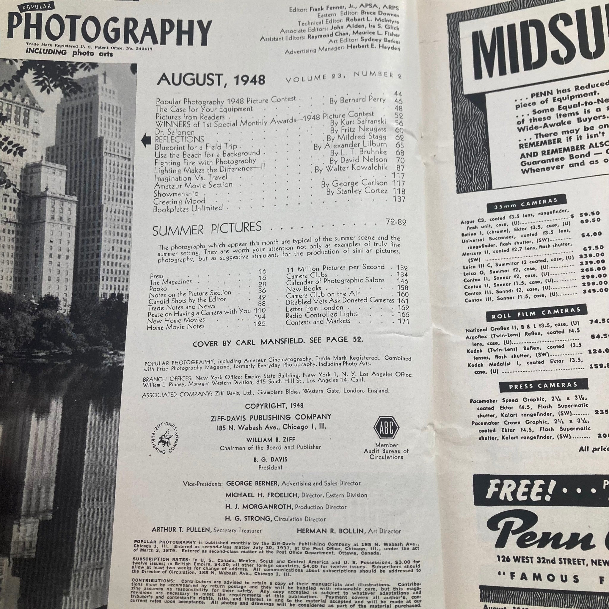 VTG Popular Photography Magazine August 1948 Tips on Lightning No Label