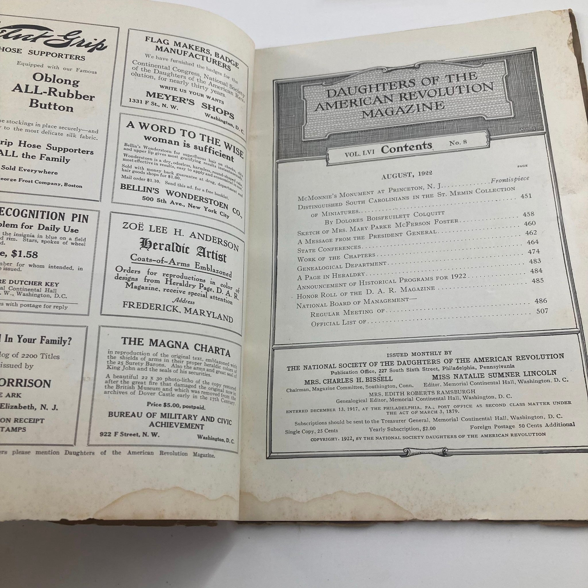 Daughters of the American Revolution Magazine August 1922 The Chapters No Label