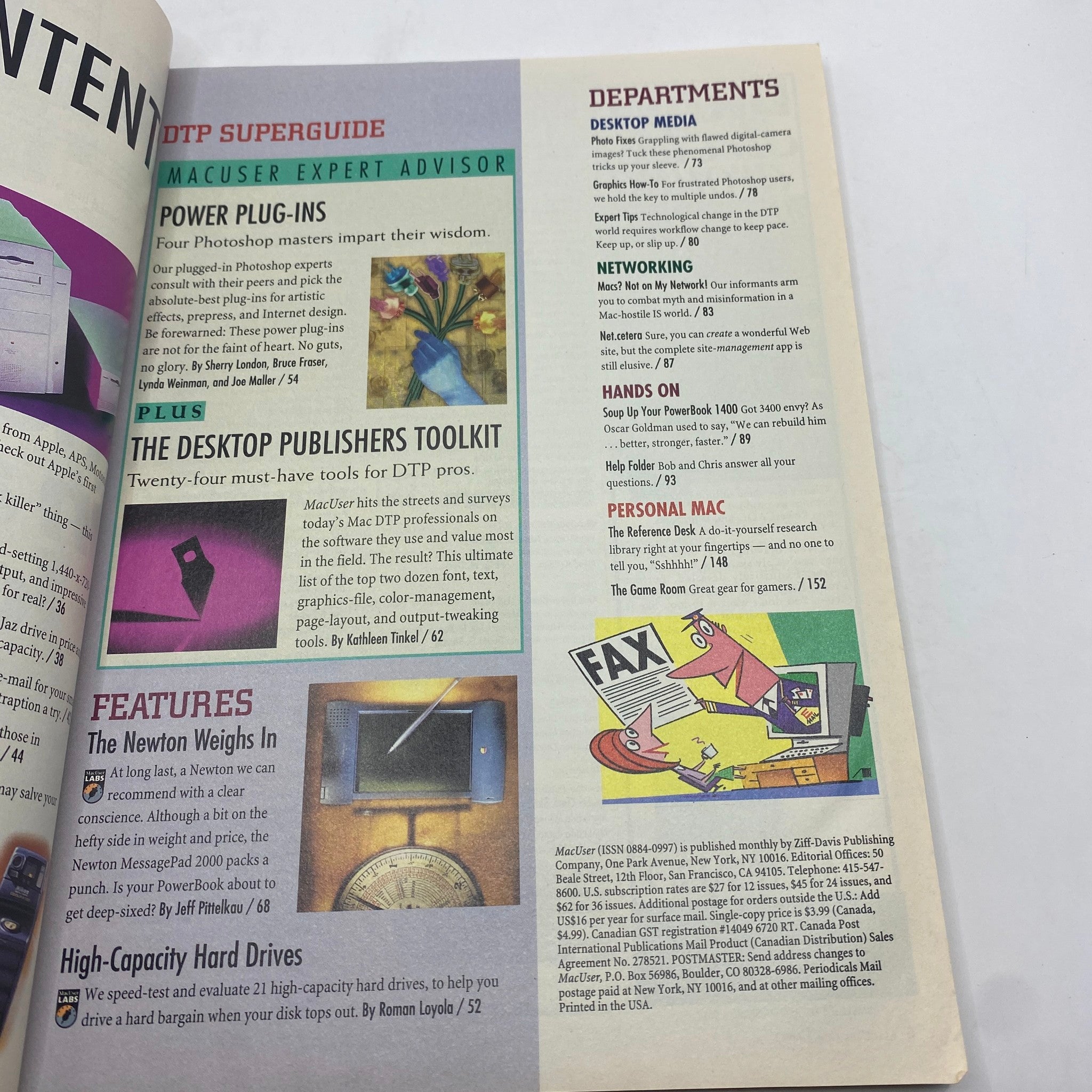 Another contents page of Mac User Magazine June 1997, emphasizing DTP tools and features within the magazine.