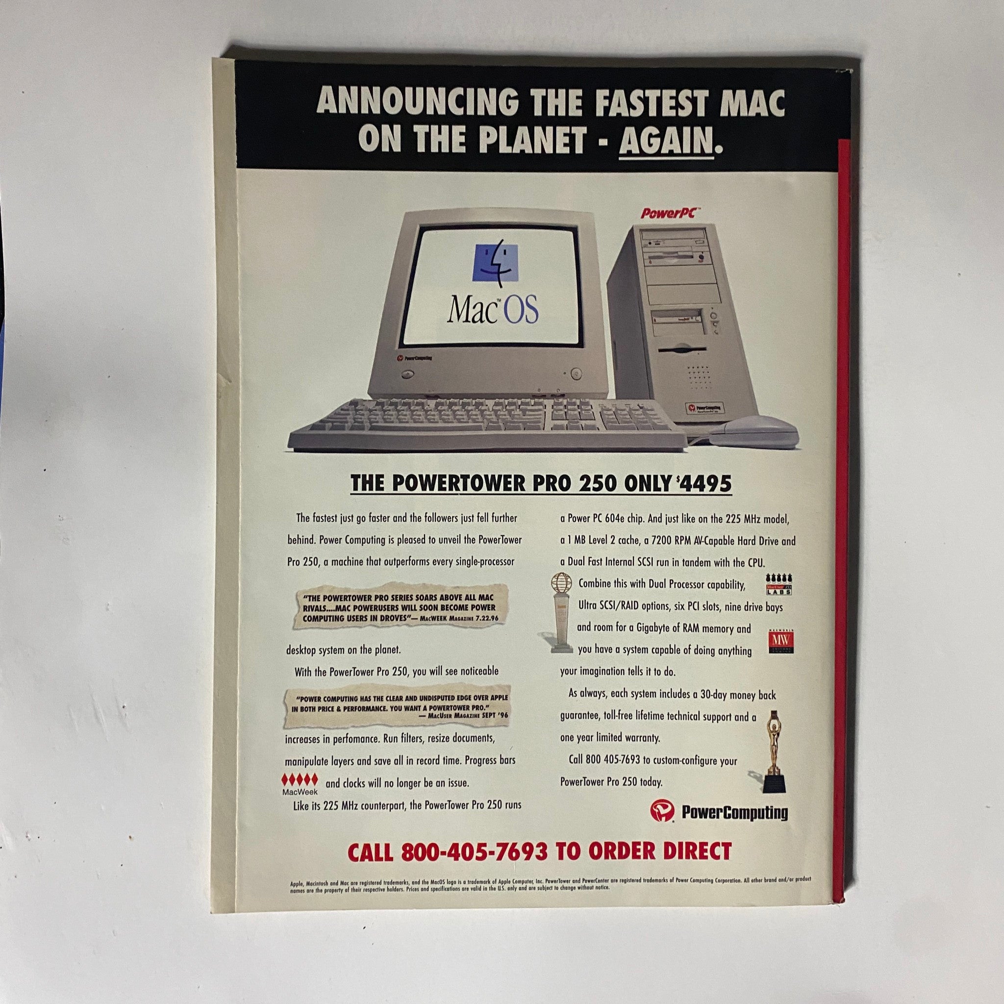 Advertisement from Mac User Magazine May 1997 announcing the PowerTower Pro 250, marketed as the fastest Mac on the planet, showcasing notable specifications.