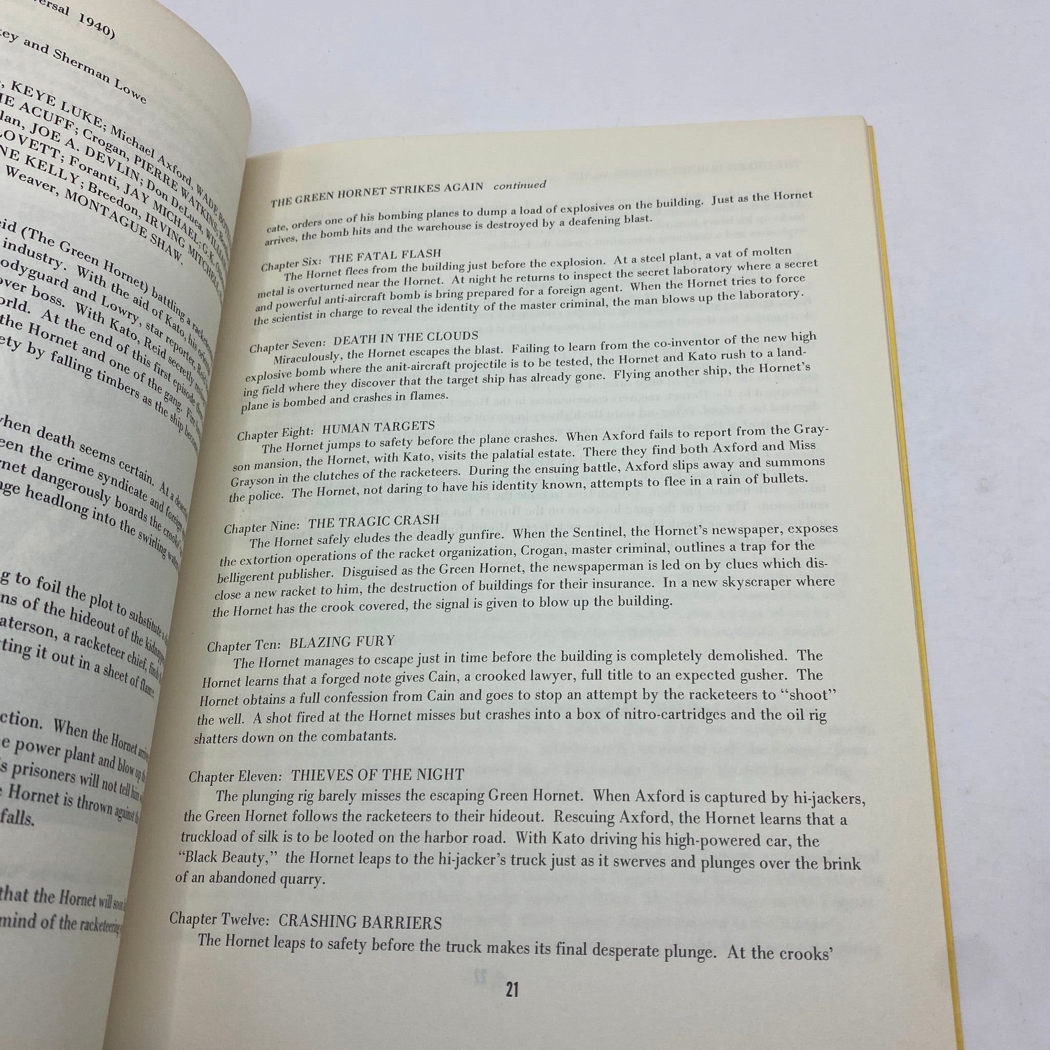 Inside view of VTG Old Movies Fanzine Magazine 1970 Vol 1 No 4 featuring a detailed excerpt from The Green Hornet Strikes Again.