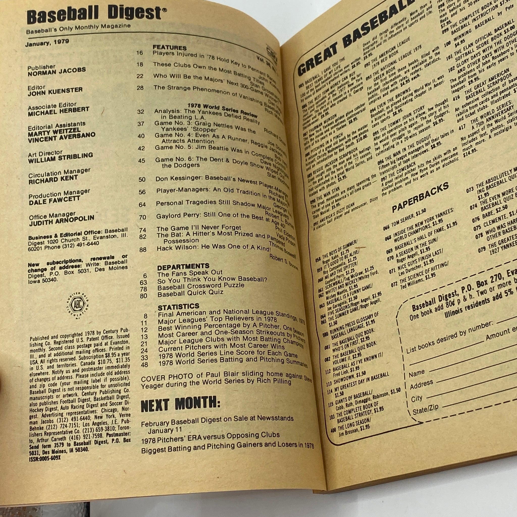 VTG Baseball Digest Magazine January 1979 Graig Nettles, Reggie Jackson No Label