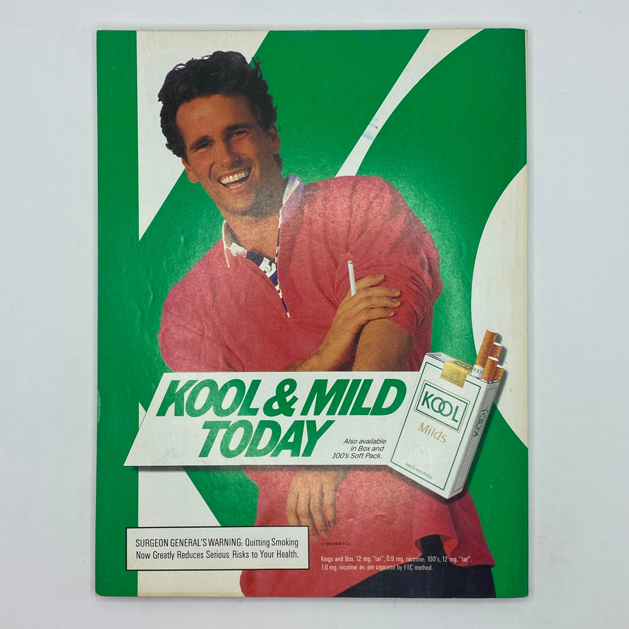 Back cover of Street & Smith's Baseball Magazine 1990 Collector's Edition displaying an advertisement for Kool & Mild cigarettes, reflecting the advertising style of the early 1990s.