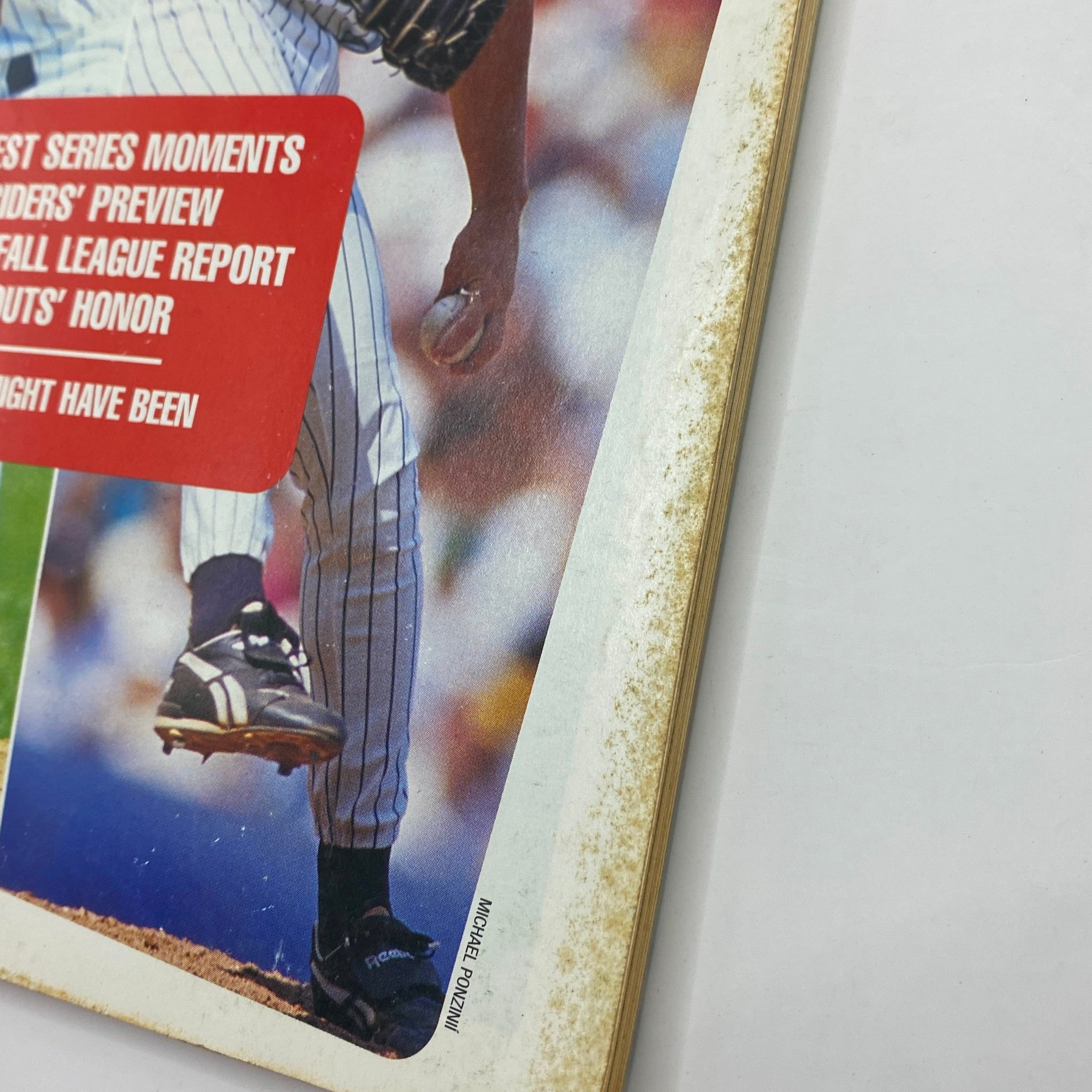 Close-up view of the front cover of Street & Smith's Baseball Magazine 1995 showing details and highlights, including Bret Saberhagen and Jimmy Key.