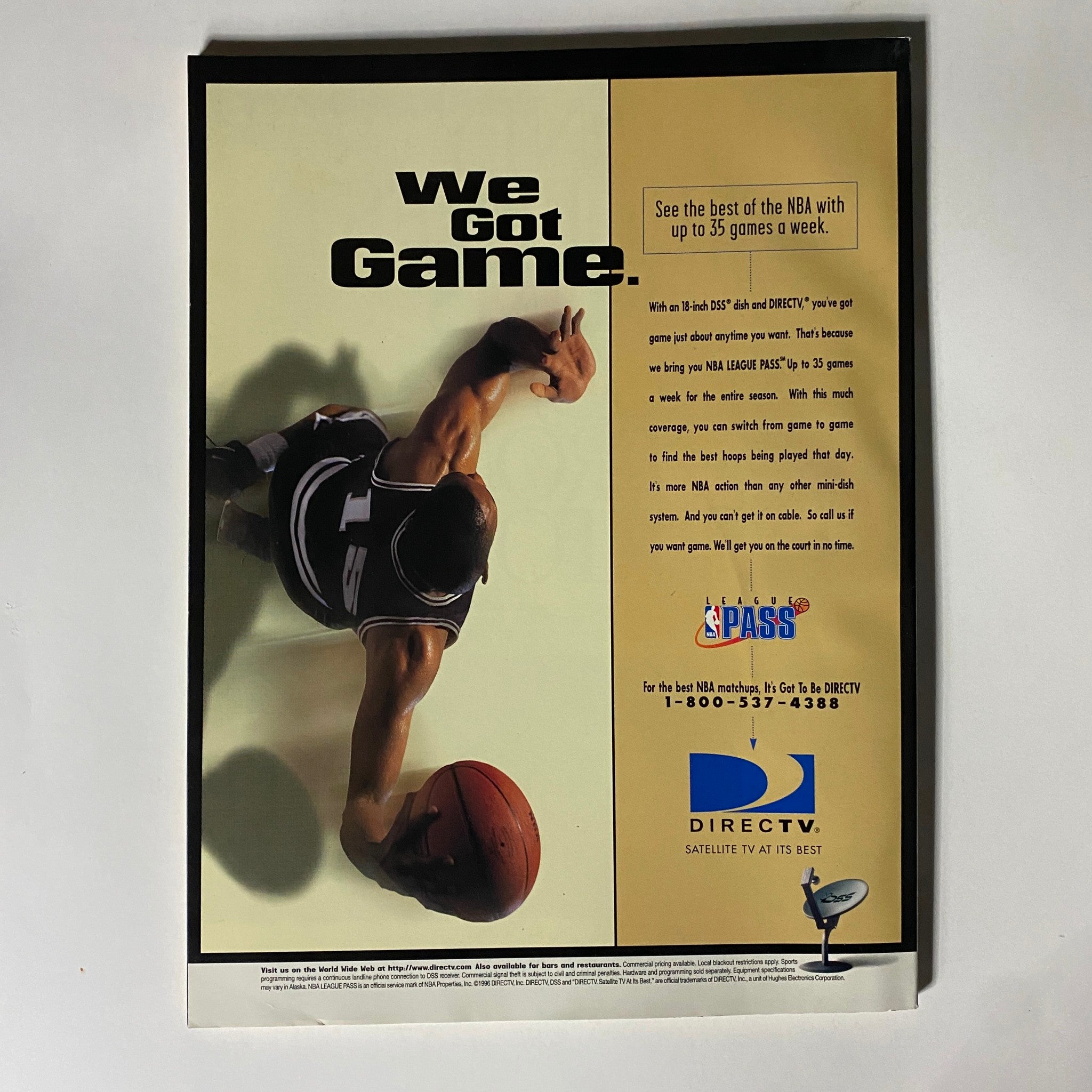 Back cover of Dick Vitale's College Basketball 1996-1997 Preview magazine promoting NBA League Pass from DIRECTV.