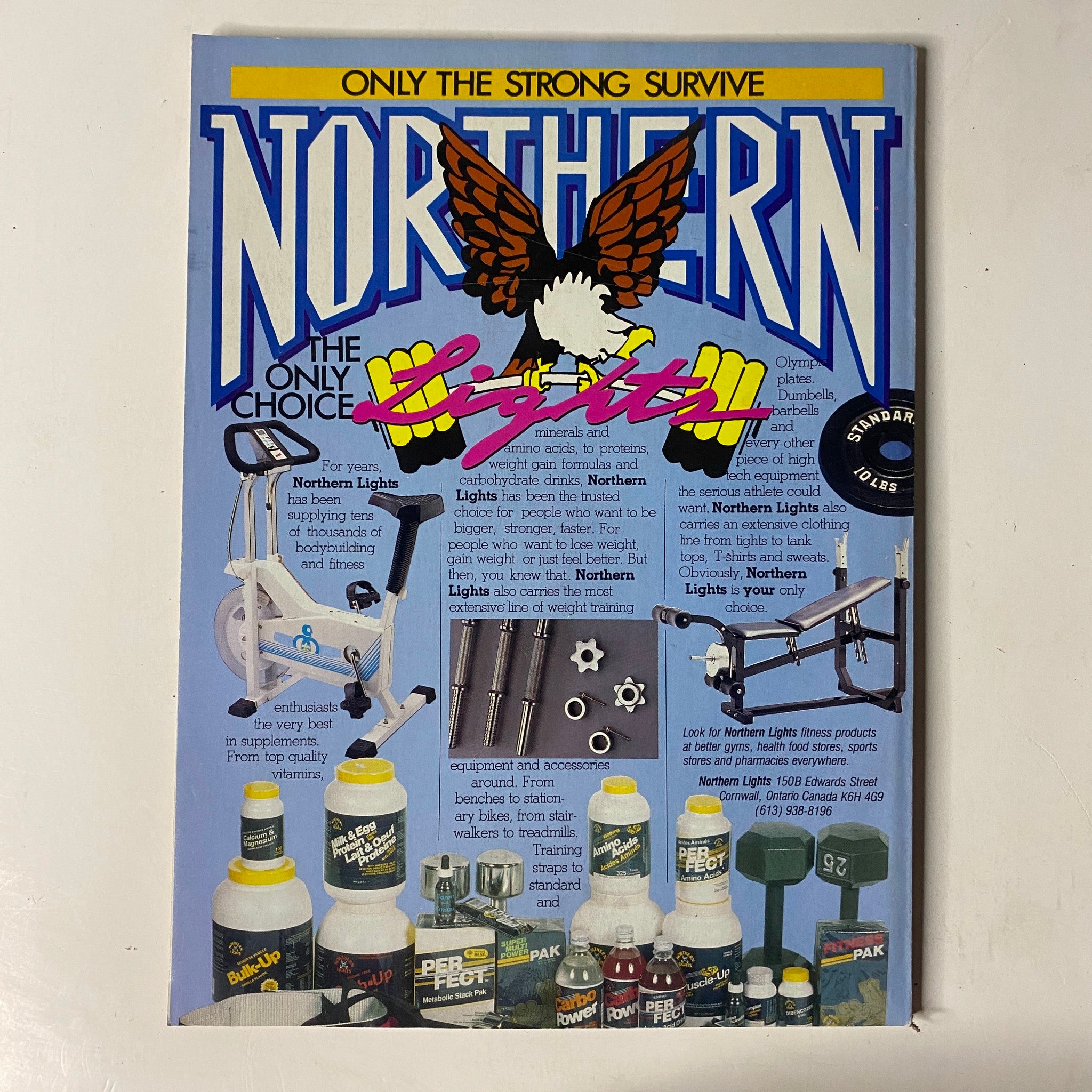Northern Lights advertisement from MuscleMag International Magazine June 1990 displaying fitness products and equipment, emphasizing strength and bodybuilding essentials.