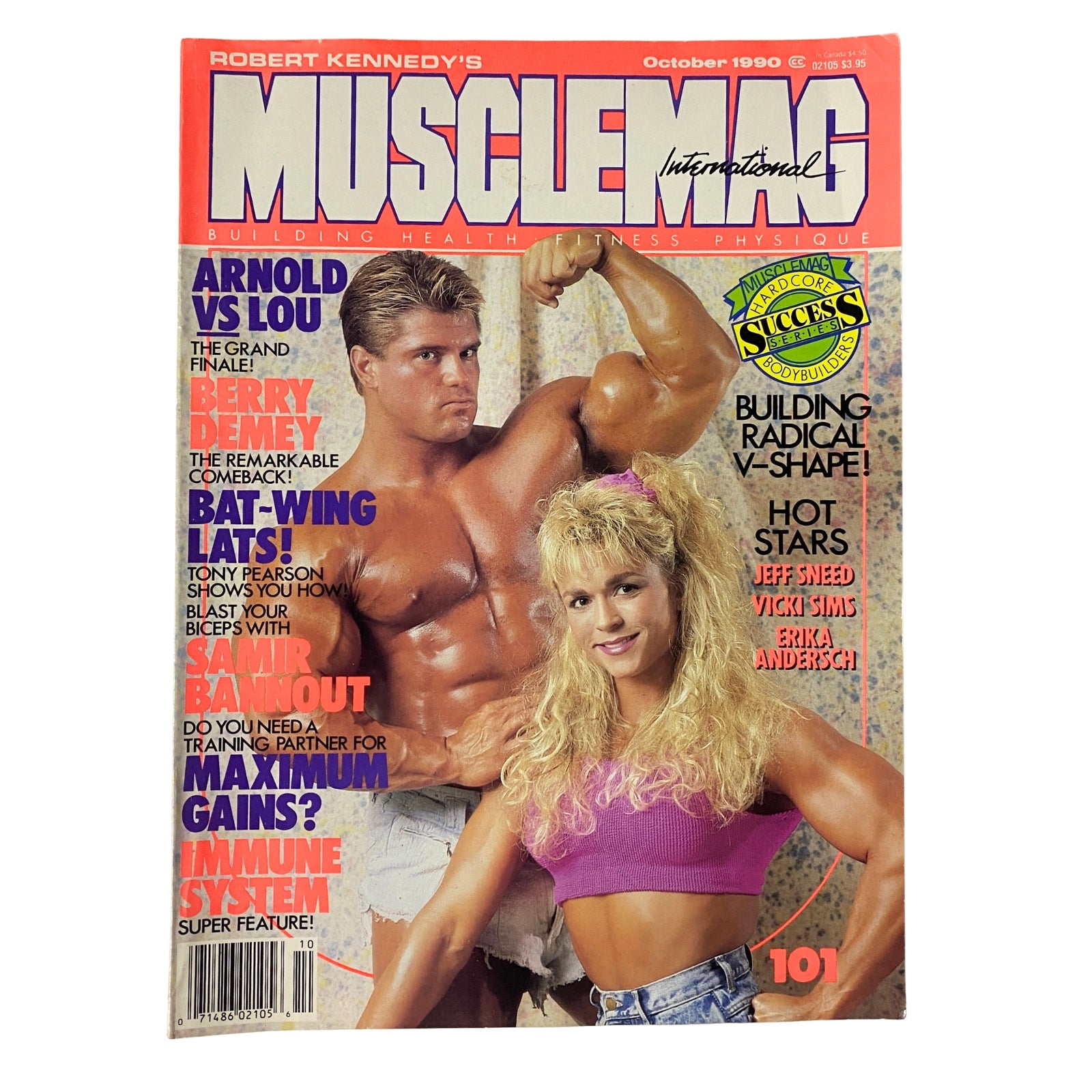 MuscleMag International Magazine October 1990 featuring Eddie Robinson and Tonya Knight on the cover, showcasing bodybuilding insights and fitness features.