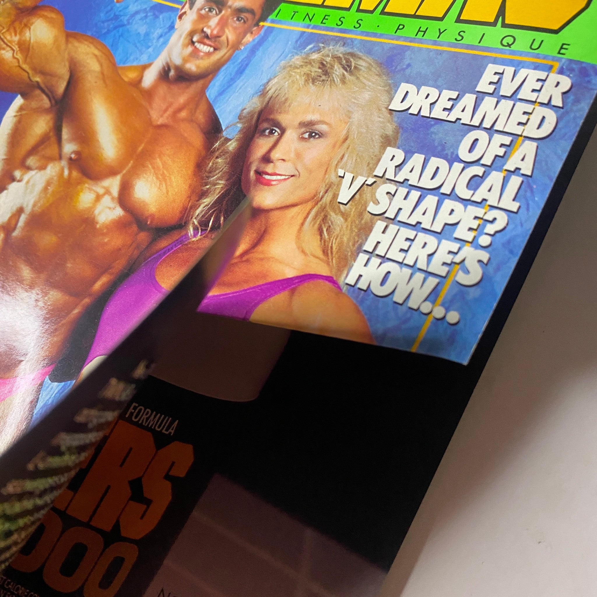 Close-up of the cover of MuscleMag International Magazine July 1991 No. 109, highlighting the feature on achieving a radical 'V' shape physique.
