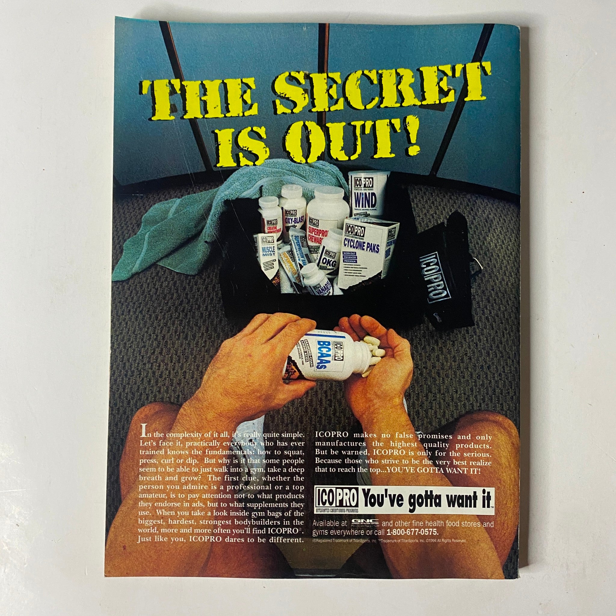 MuscleMag International Magazine July 1994 No. 145 features an advertisement titled 'The Secret Is Out!' showcasing a variety of health products. This vintage bodybuilding magazine issue highlights fitness insights and product promotions prominently.