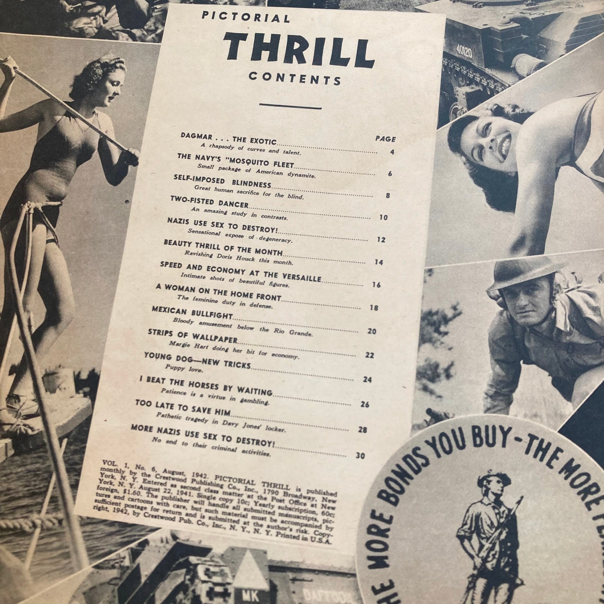 VTG Pictorial Thrill Magazine August 1942 Vol 1 No. 6 Orpha Ohlsen No Label