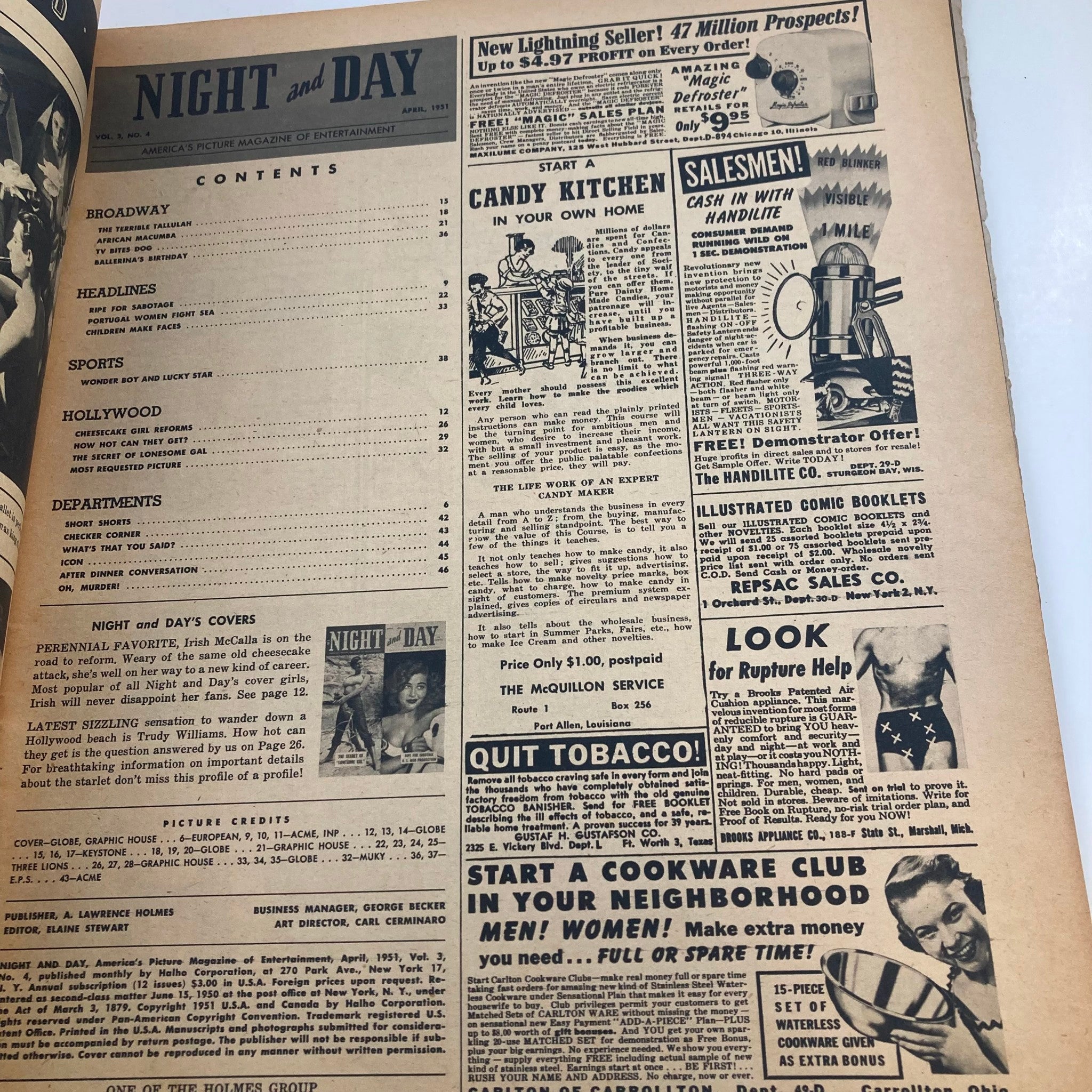 VTG Night and Day Magazine April 1951 Irish McCalla & Trudy Williams No Label