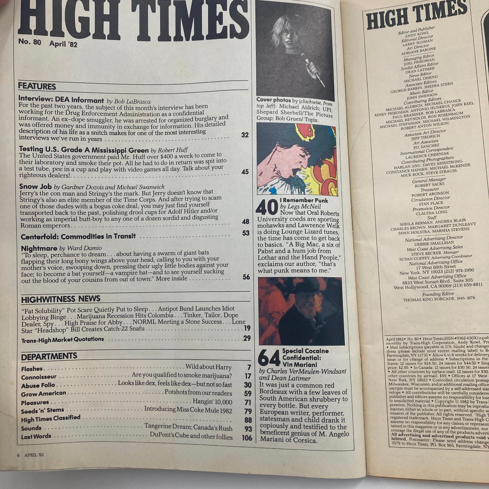 VTG High Times Magazine April 1982 #80 Real Story Behind Cocaine Wine No Label