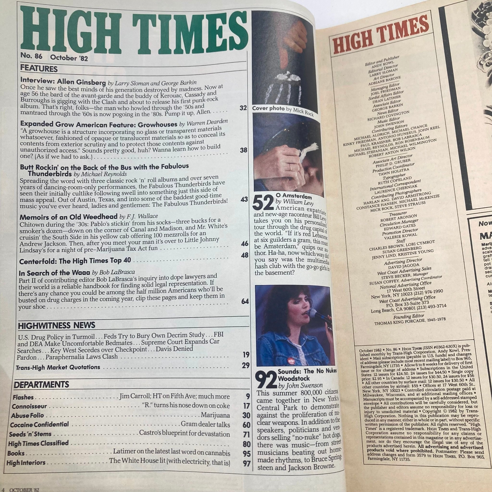 VTG High Times Magazine October 1982 #86 Allen Ginsberg Interview No Label