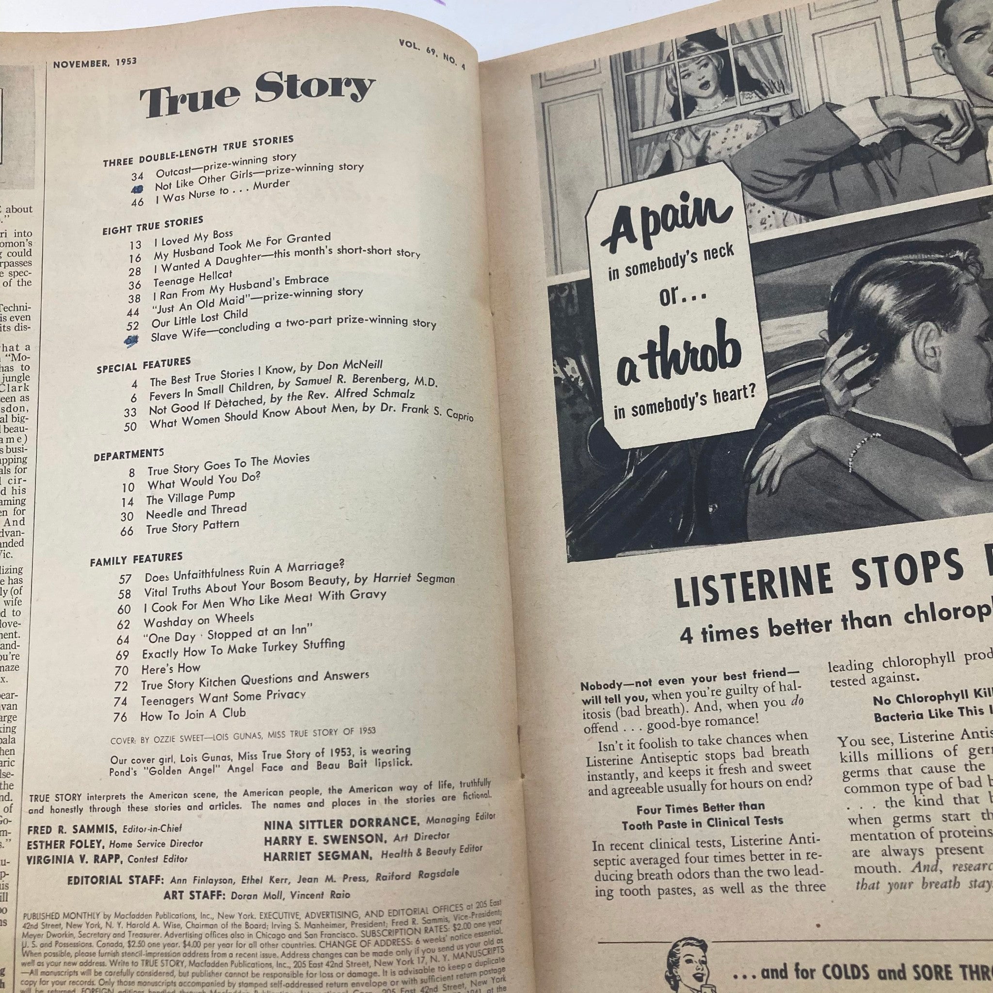 VTG True Story Magazine November 1953 Vol 69 No. 4 Teenage Hellcat No Label