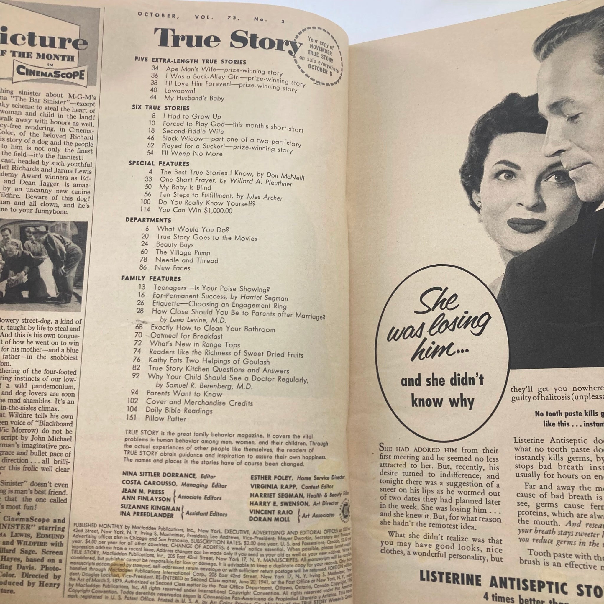 VTG True Story Magazine October 1955 Vol 73 No. 3 My Baby is Blind No Label