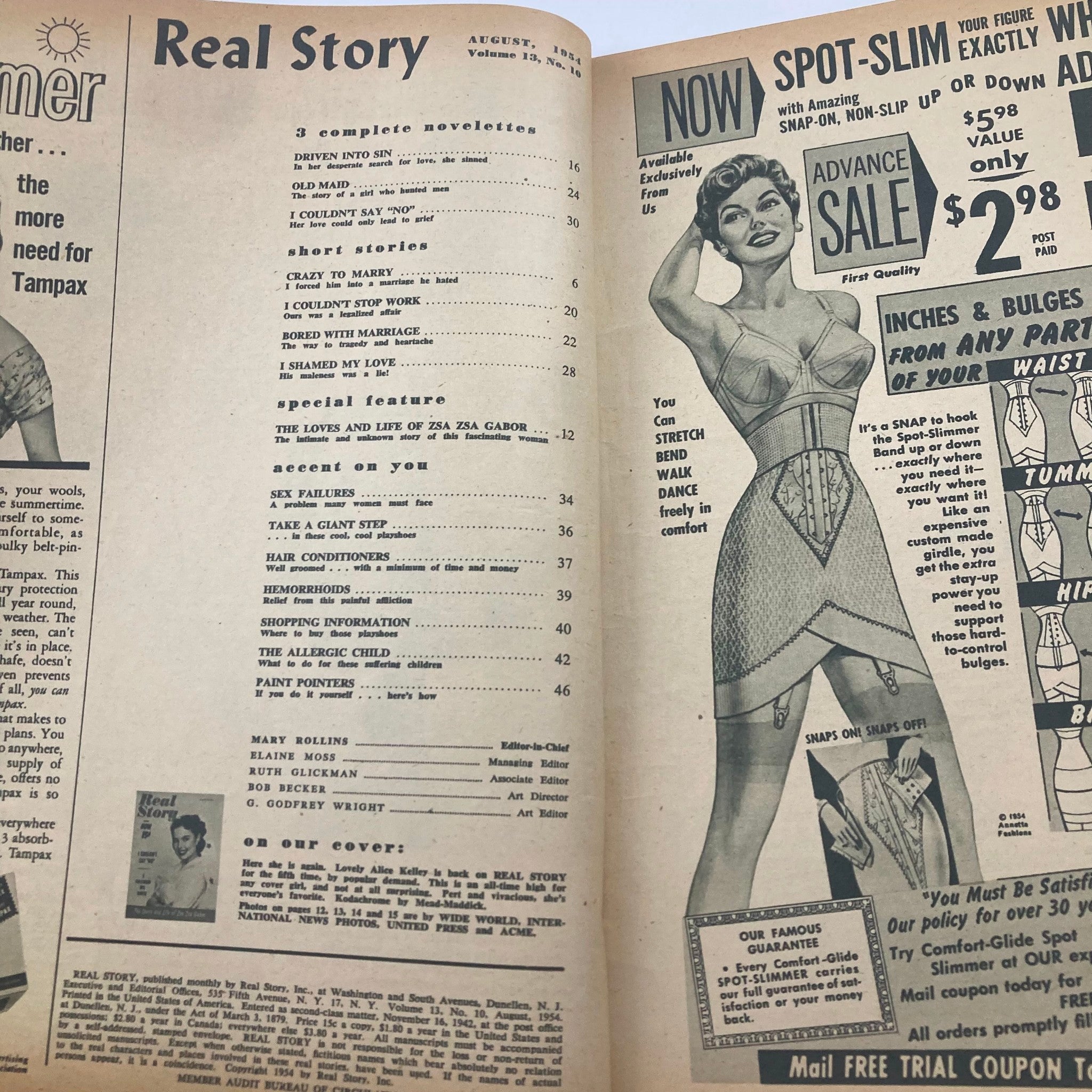 VTG Real Story Magazine August 1954 Vol 13 No. 10 Life of Zsa Zsa Gabor No Label