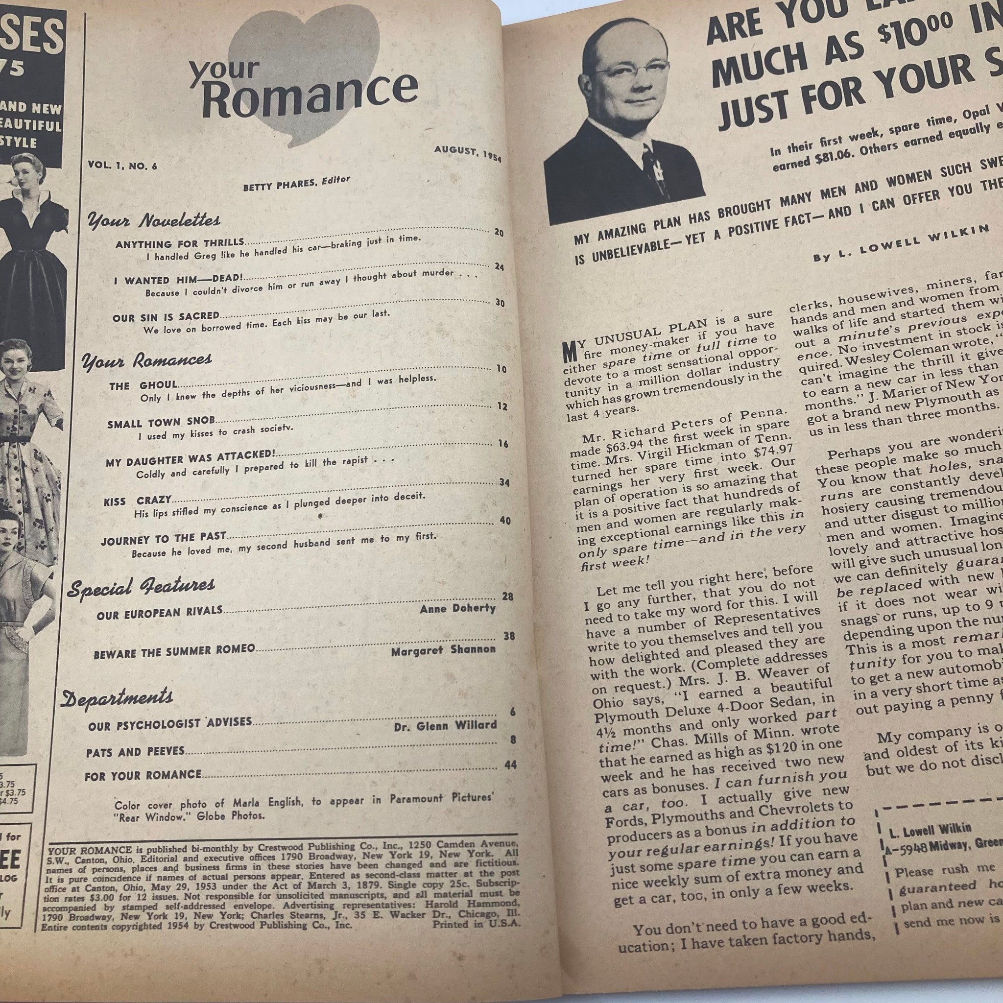 VTG Your Romance Magazine August 1954 Vol 1 #6 Maria English Cover No Label