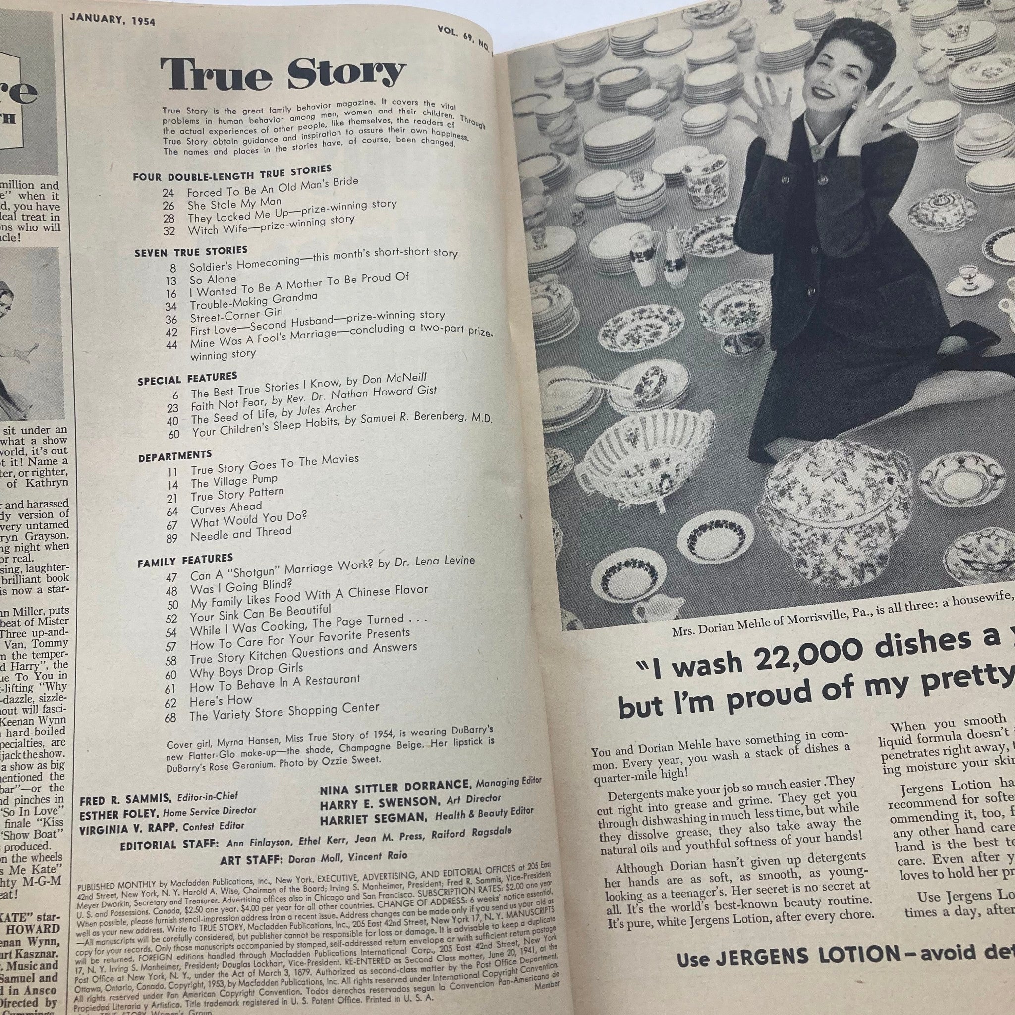 VTG True Story Magazine January 1954 Cover Girl Myrna Hansen Miss True of '54