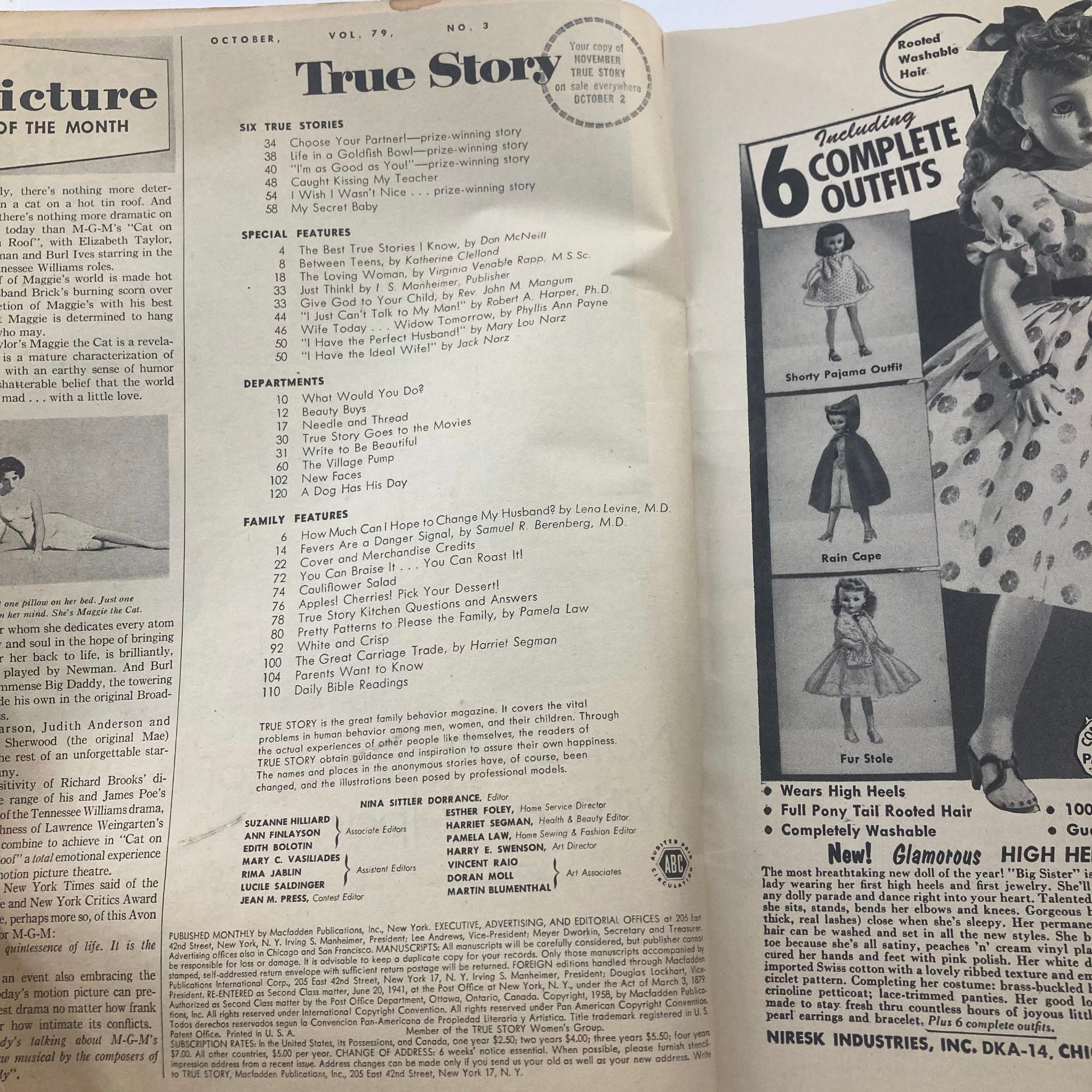 VTG True Story Magazine October 1958 Vol 79 No. 3 Life in a Goldfish Bowl