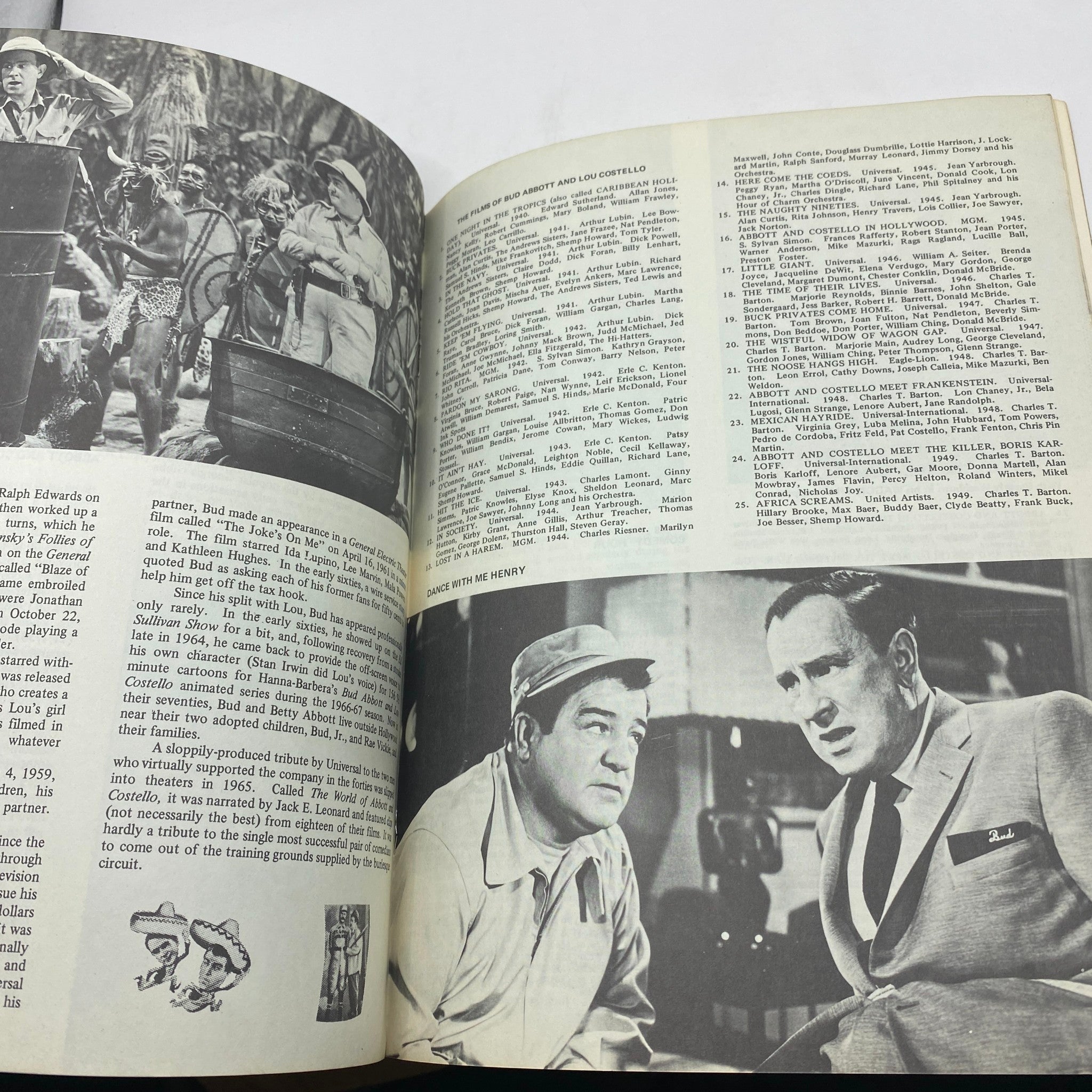 Final interior page of VTG Screen Facts Magazine 1970 No. 22 with classic images and text documenting the legacy of Bud Abbott and Lou Costello.
