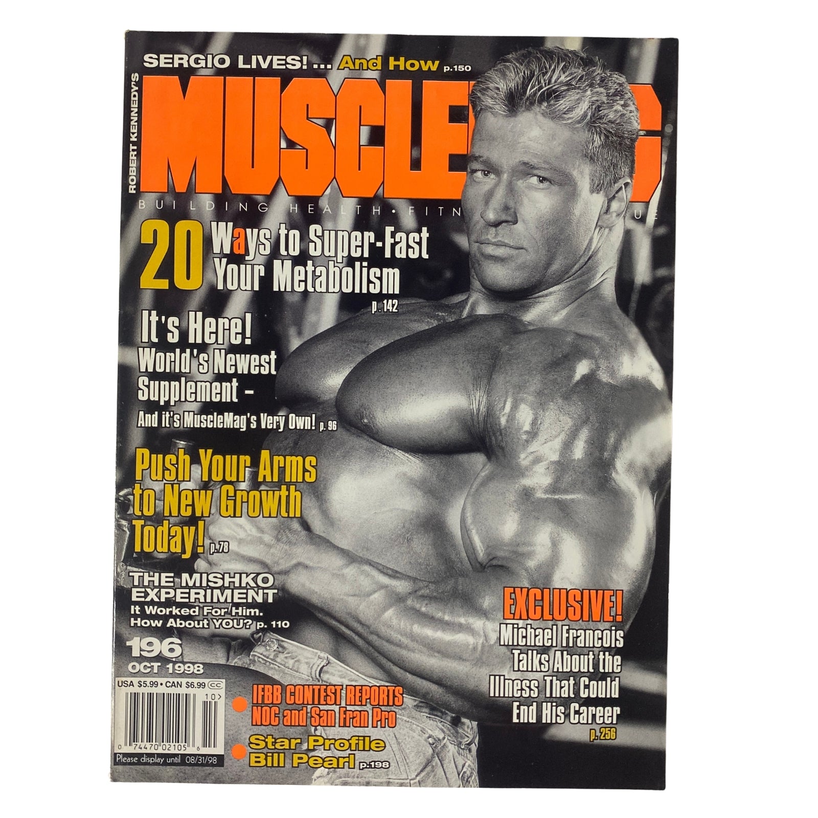 Cover of MuscleMag International Magazine October 1998 No. 196 featuring Gunter Schlierkamp, showcasing fitness tips and bodybuilding content.