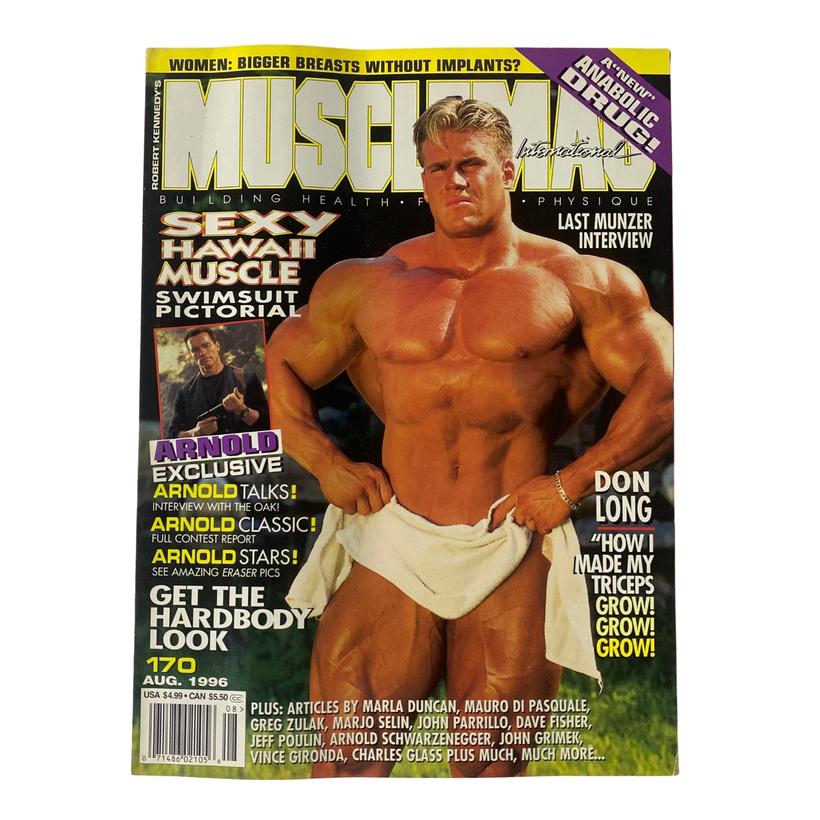 MuscleMag International Magazine August 1996 No. 170 featuring Jay Cutler on the cover, showcasing bodybuilding insights, training strategies, and supplement information. Very good condition, with a focus on the fitness lifestyle and bodybuilding community.