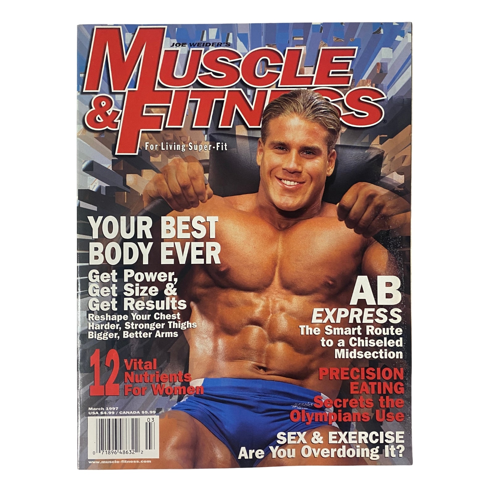 Cover of Muscle & Fitness Magazine, March 1997 (Vol. 58, No. 3), featuring Jay Cutler, highlighting fitness advice and bodybuilding training programs.