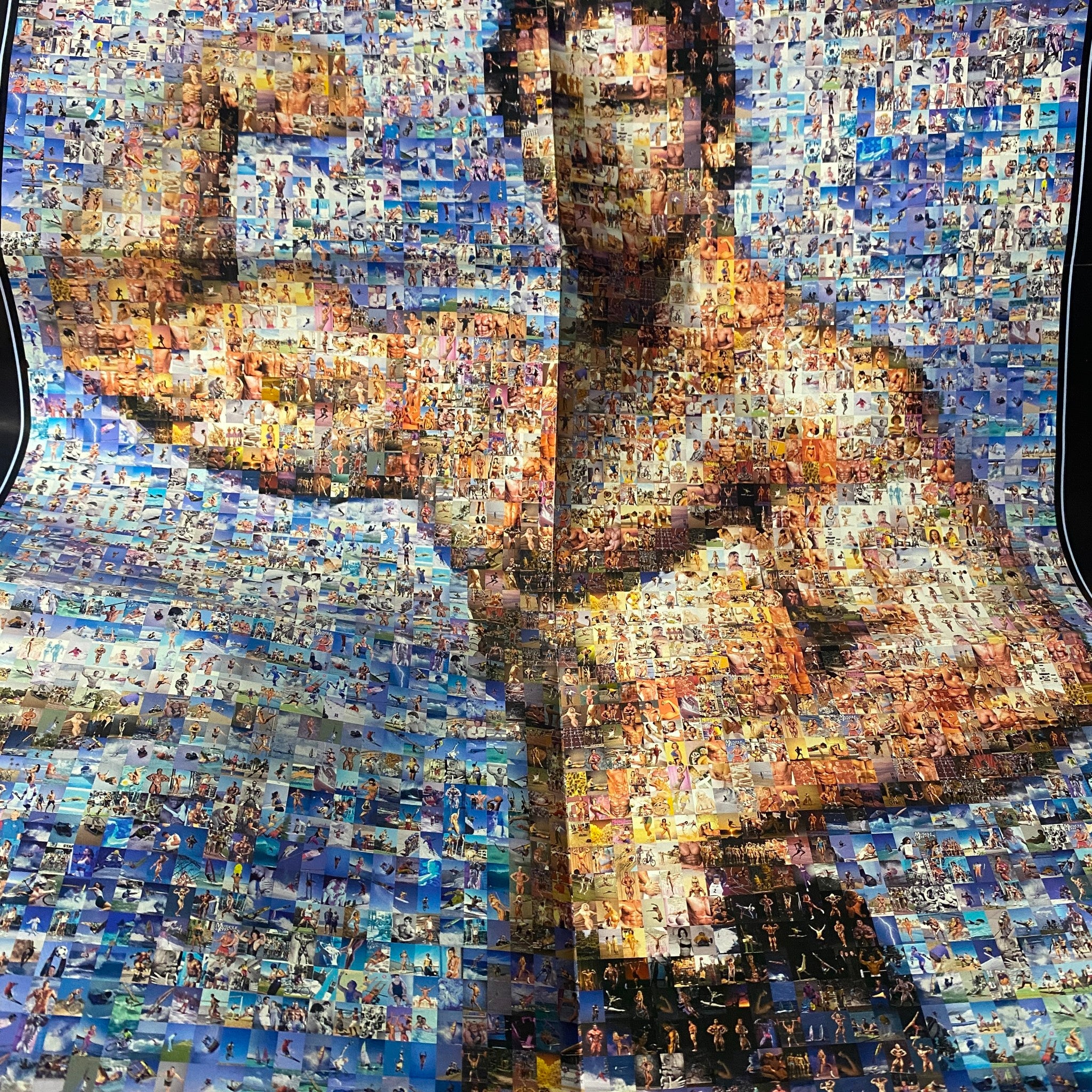 Pull-out poster from Muscle & Fitness Magazine July 1999, featuring a collage of bodybuilding images with a muscular model.