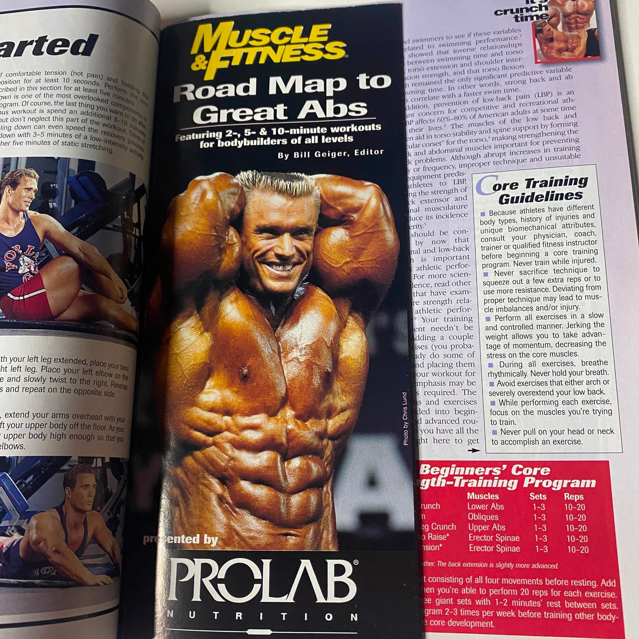 Road Map to Great Abs article from Muscle & Fitness Magazine May 1999, outlining workout guidelines for achieving well-defined abdominal muscles.