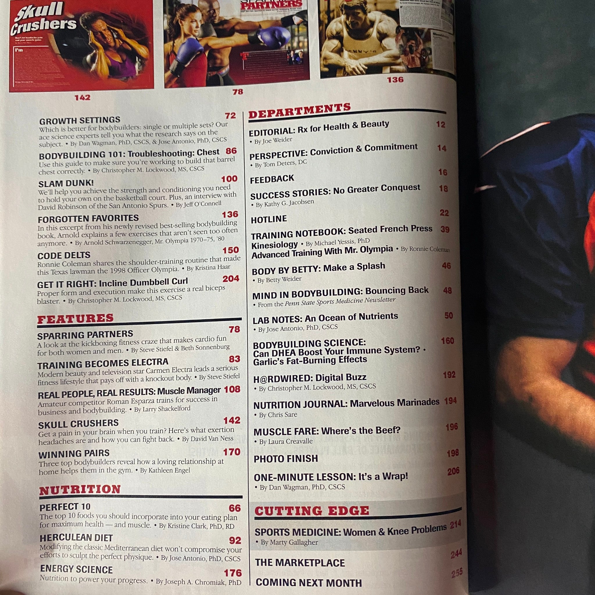 Muscle & Fitness Magazine February 1999 Vol 60 No 2 Carmen Electra, showcasing departments like 'Training Notebook' and 'Nutrition Journal', with valuable fitness articles.