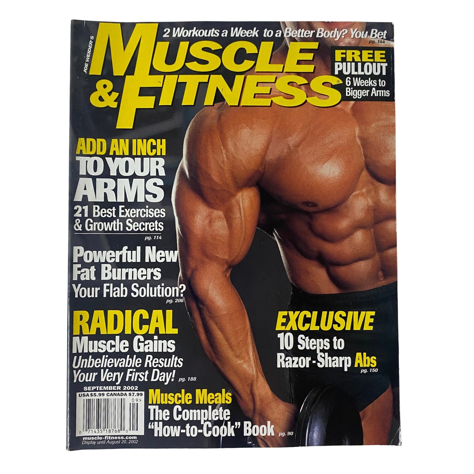 Cover of Muscle & Fitness Magazine September 2002 Vol 63 No. 9 featuring Ahmad Haidar, showcasing topics on biceps training and bodybuilding.