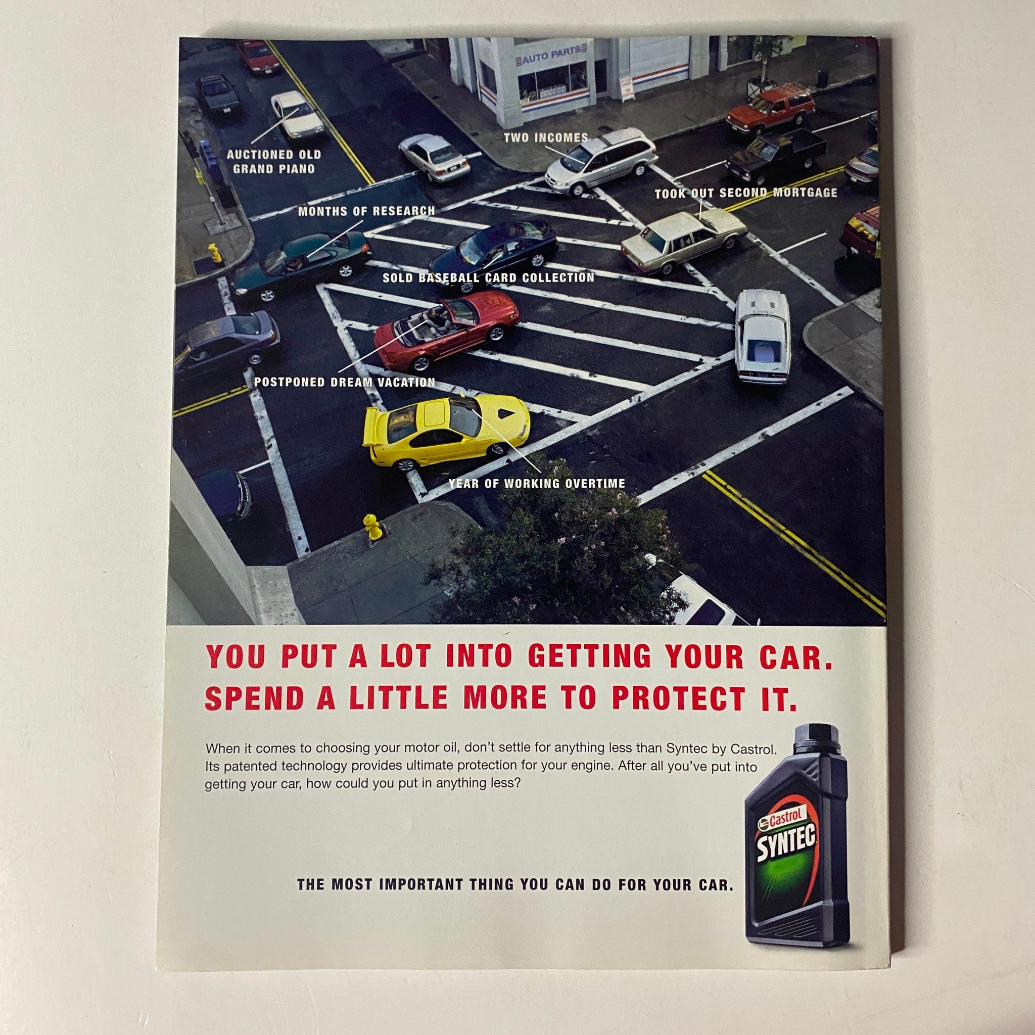 Back cover of Muscle & Fitness Magazine December 2002 Vol 63 No. 12 featuring an advertisement for Syntec by Castrol, promoting car maintenance.