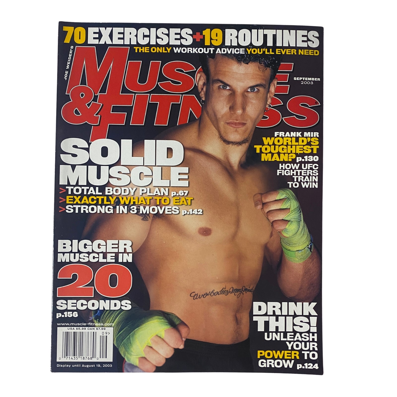 Cover of Muscle & Fitness Magazine September 2003 Vol 64 No. 9 featuring Frank Mir, showcasing total body workout tips and training routines.