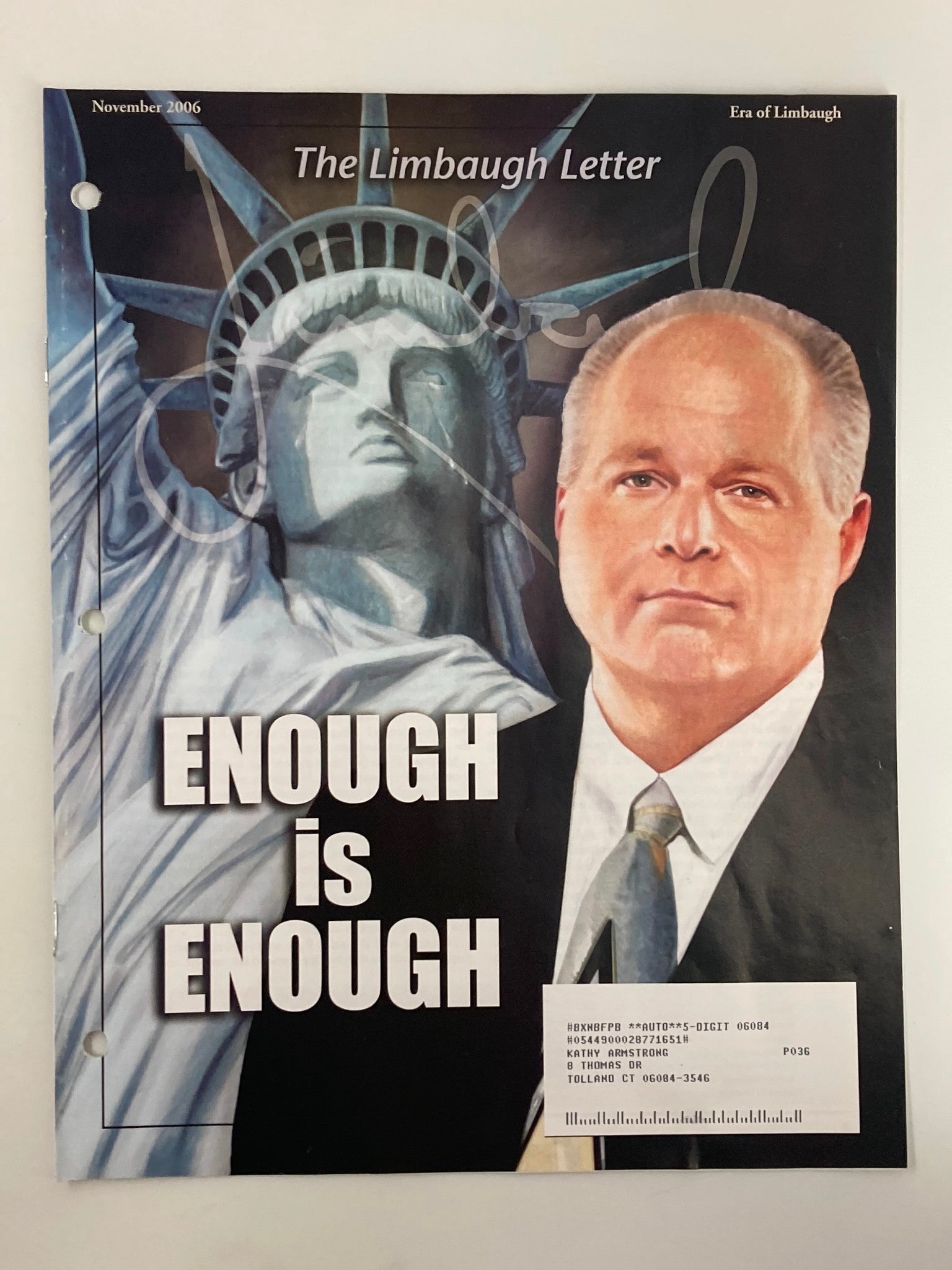 Rush Limbaugh Letter Newsletter Magazine November 2006 America Portrayed Enemy