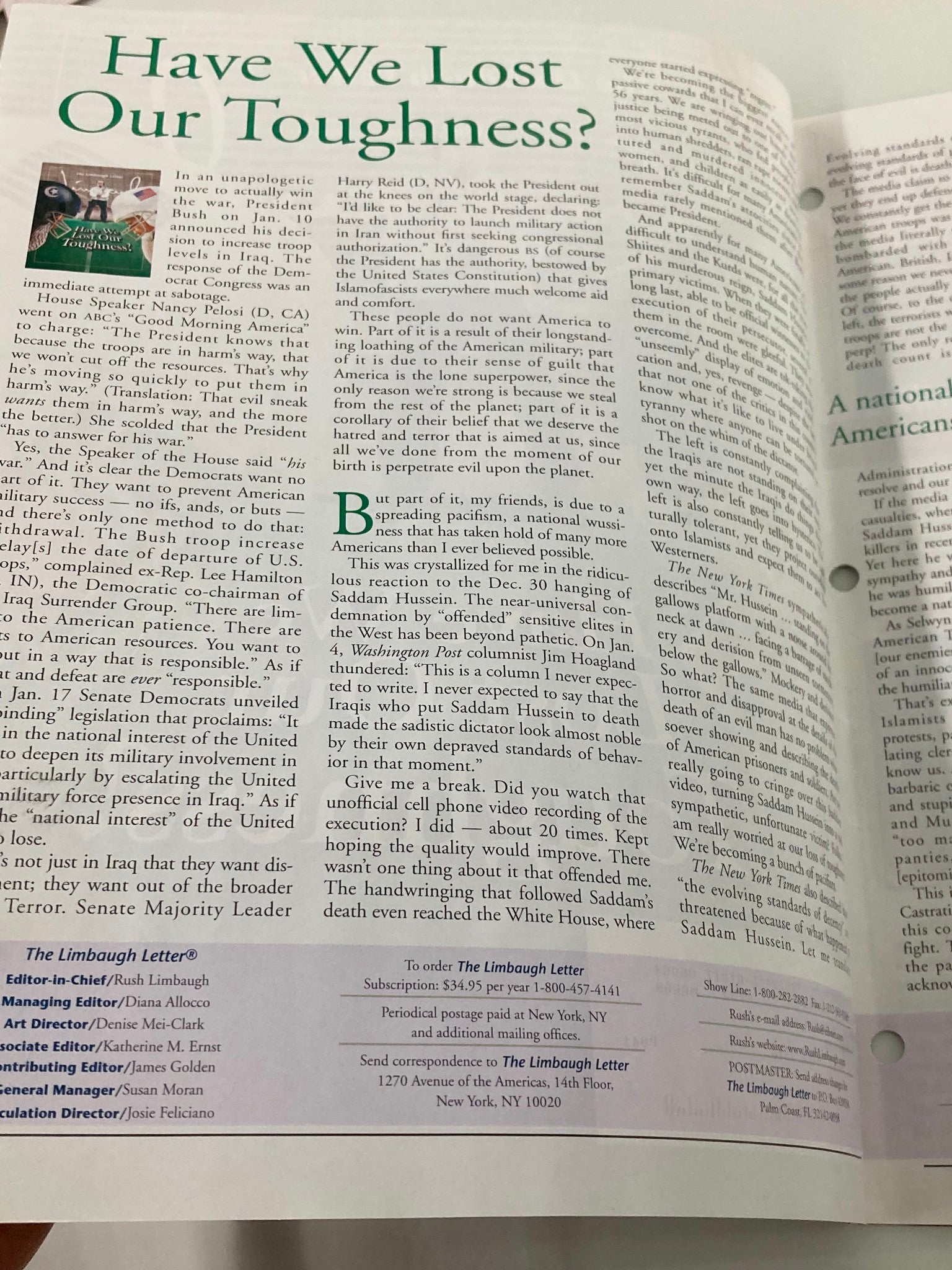 Rush Limbaugh Letter Newsletter February 2007 Have We Lost Our Toughness?