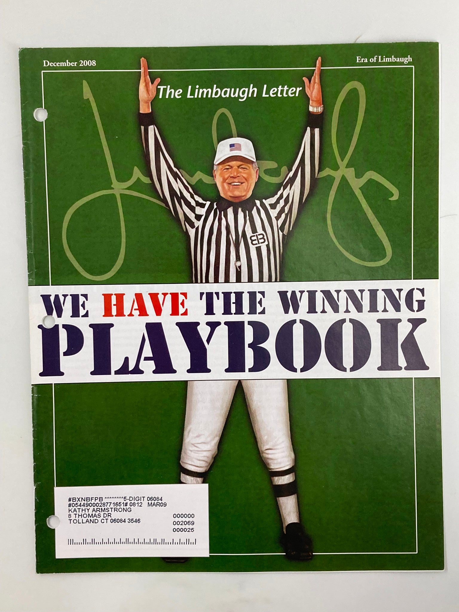 Rush Limbaugh Letter Newsletter December 2008 We Have The Winning Playbook