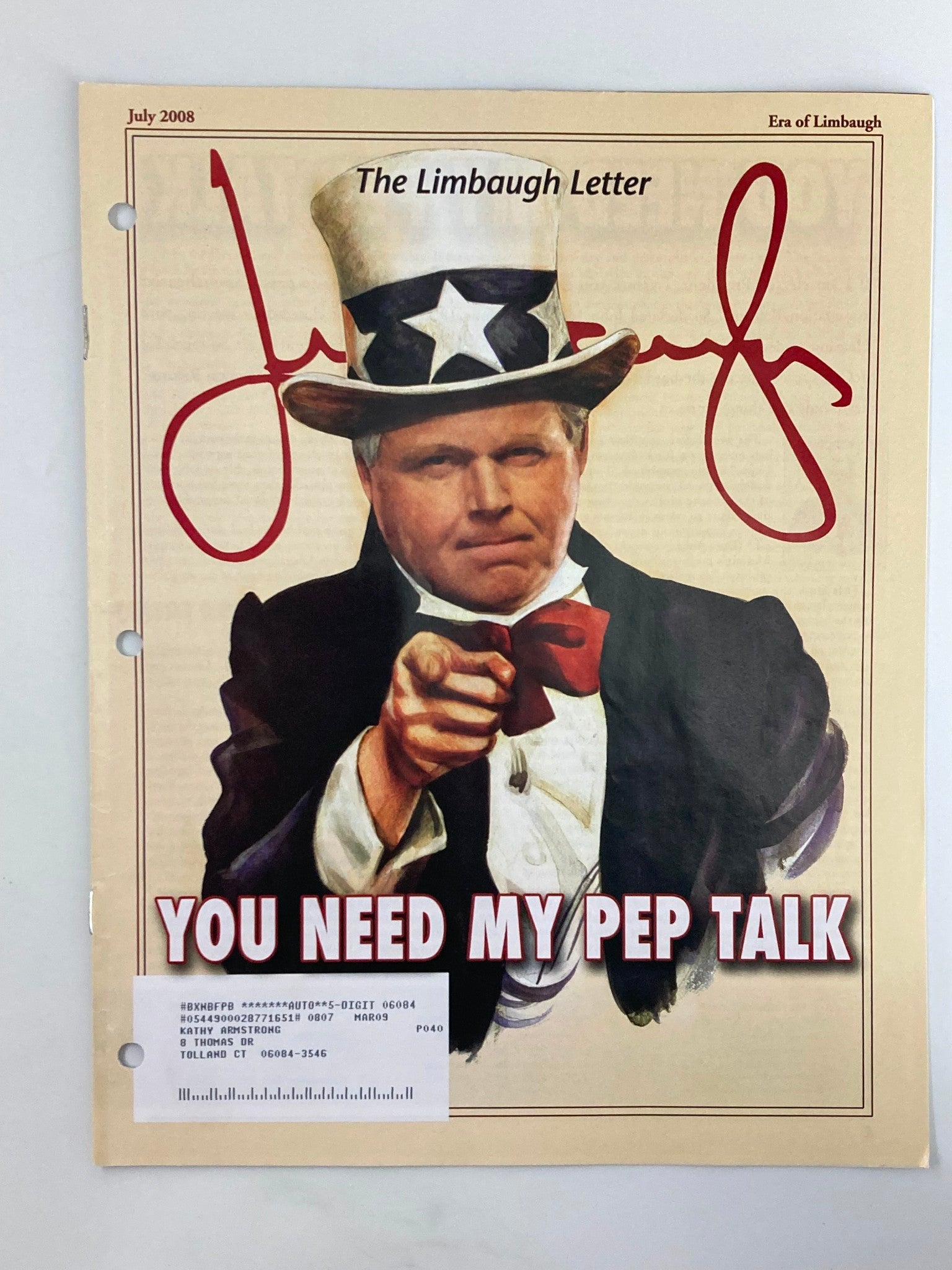 Rush Limbaugh Letter Newsletter July 2008 John McCain You Need My Pep Talk