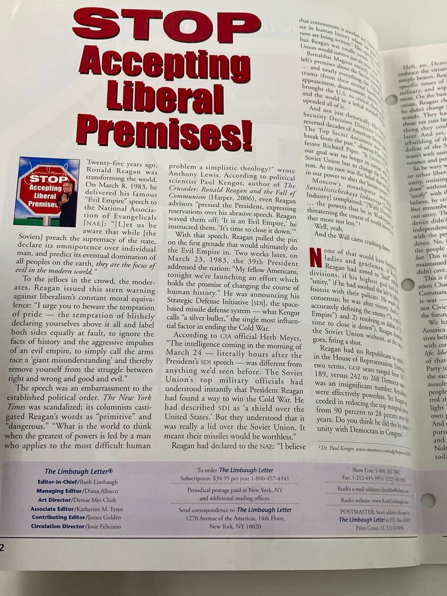 Rush Limbaugh Letter Newsletter April 2008 Stop Accepting Premises