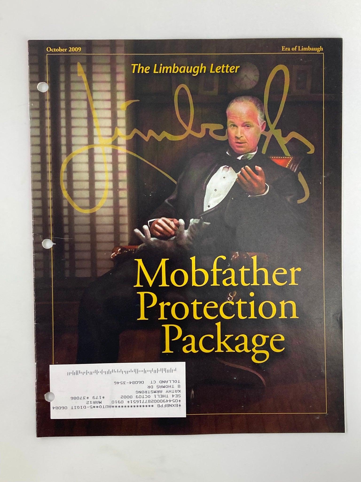 Rush Limbaugh Letter Newsletter October 2009 Mobfather Protection Package