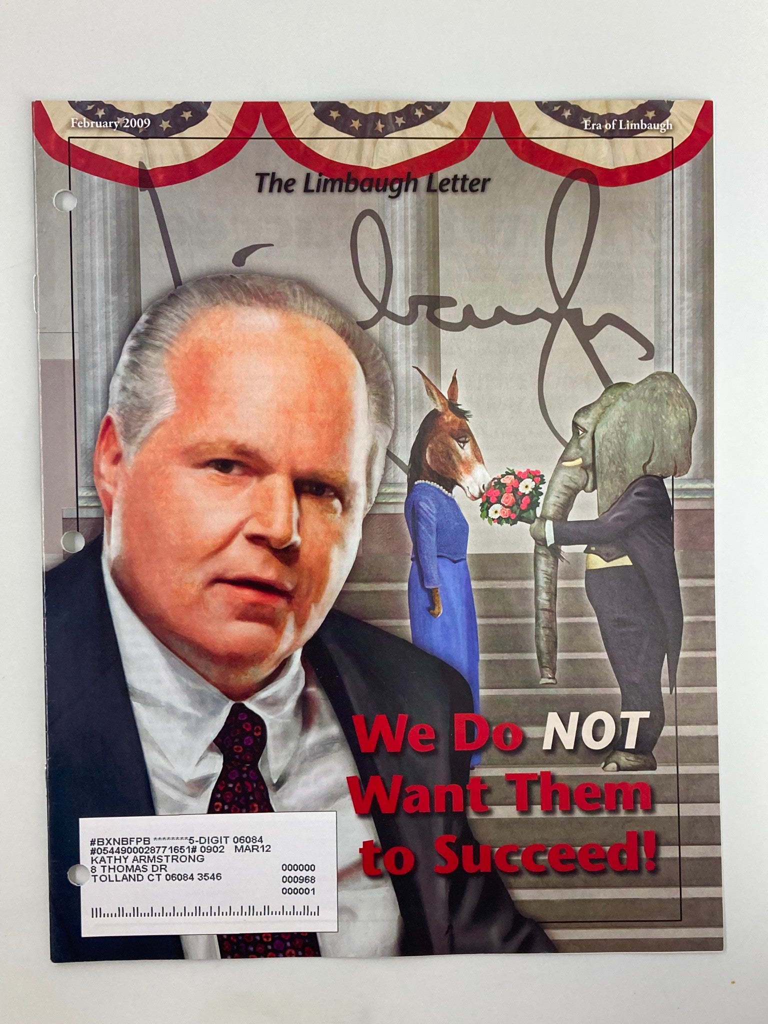 Rush Limbaugh Letter Newsletter Magazine February 2009 Not Want Them To Succeed