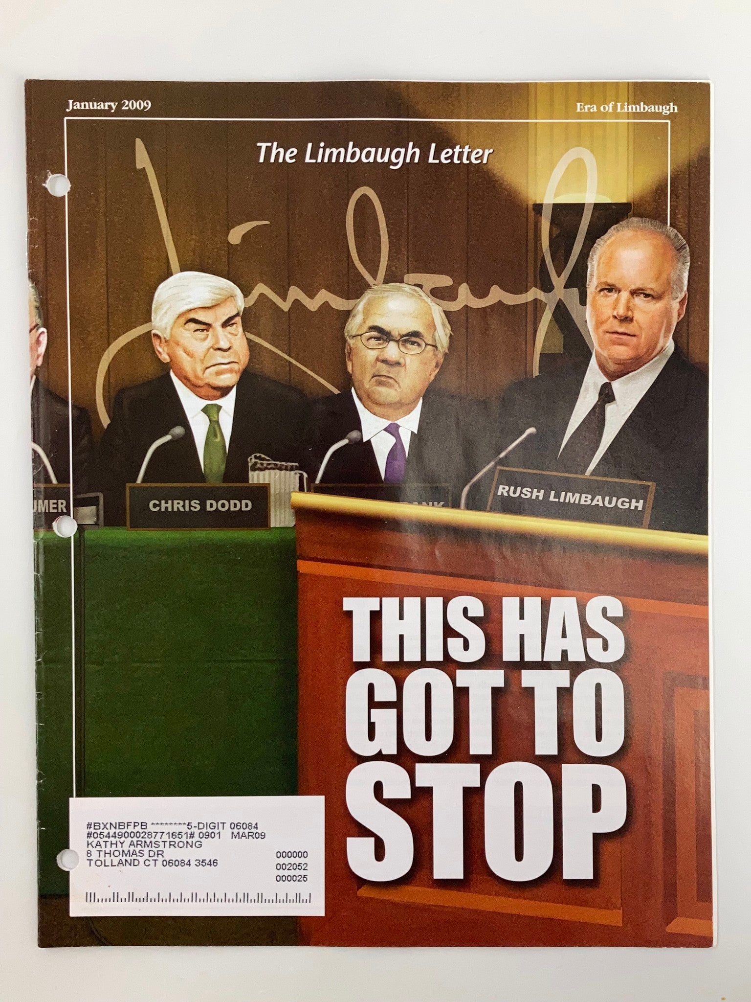 Rush Limbaugh Letter Newsletter January 2009 Chris Dodd and Rush Limbaugh